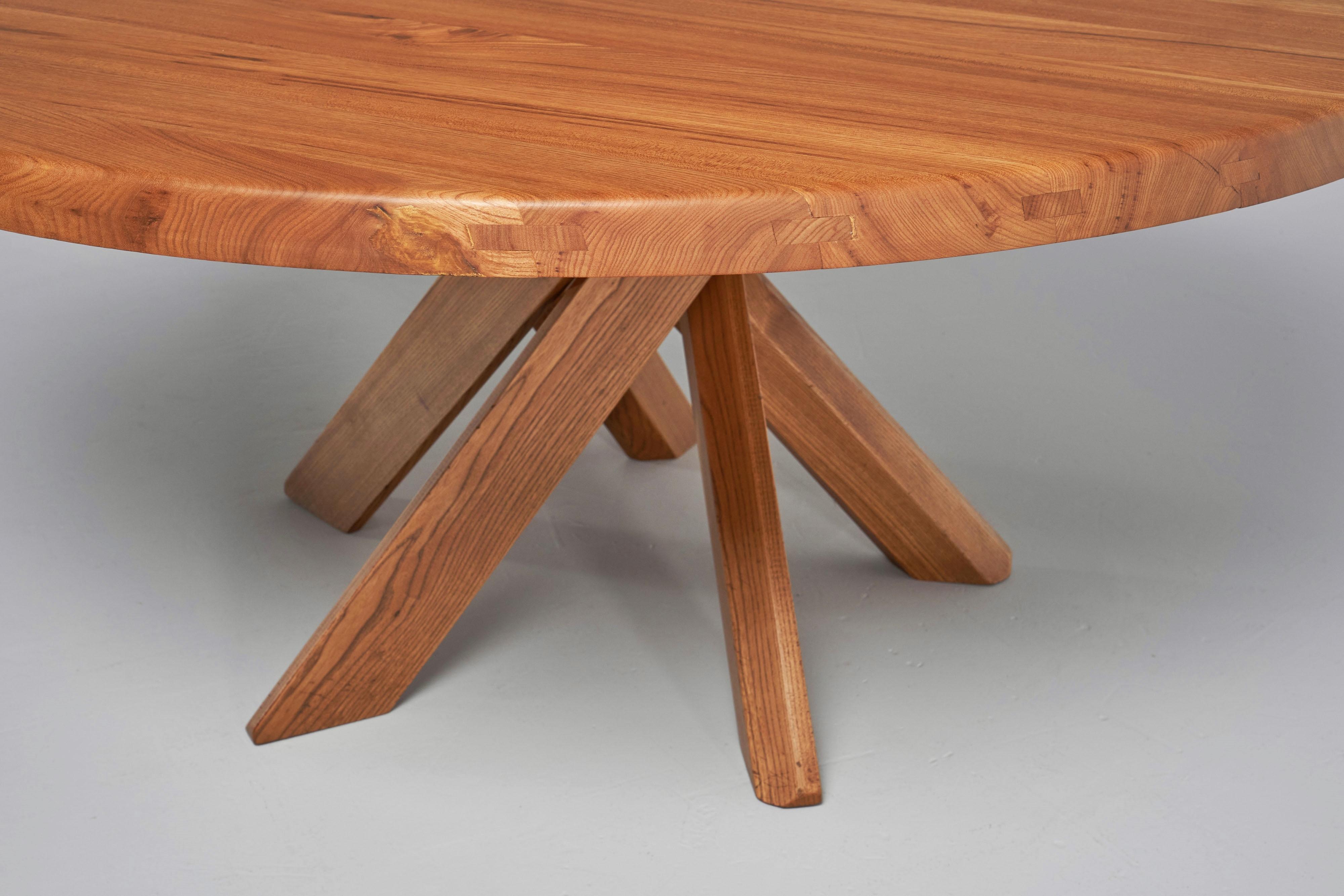 Elm Pierre Chapo sfax dining table T21E France 1965 For Sale