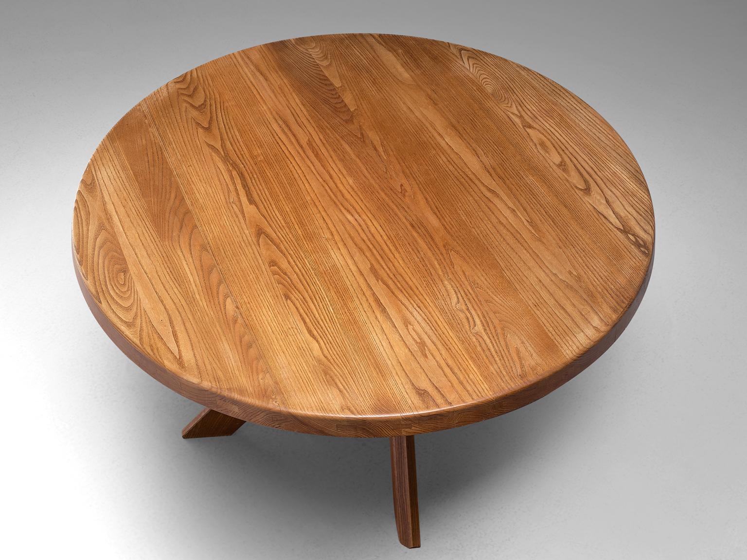 French Pierre Chapo 'Sfax' Round Dining Table in Solid Elm