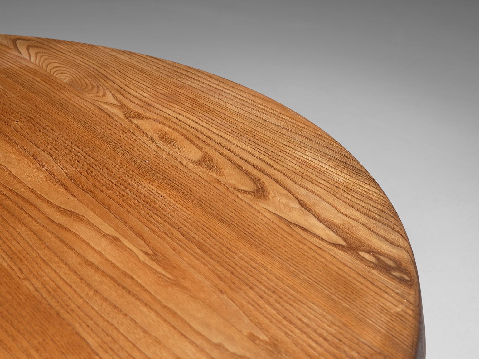 Pierre Chapo 'Sfax' Round Dining Table in Solid Elm In Good Condition In Waalwijk, NL