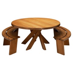 Pierre Chapo "SFAX T21 D" Dining Table and Pair of "S38A" Benches, France 1970s