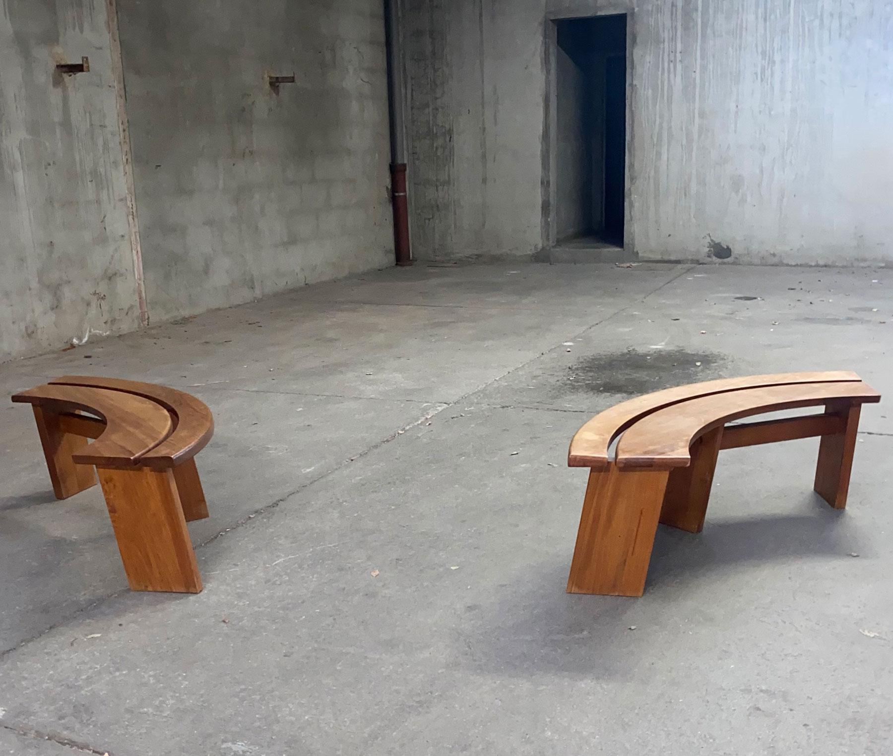 Pierre Chapo Sfax Table Set and Two Benches in Solid Elm from the 70s 4