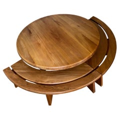 Pierre Chapo Sfax Table Set and Two Benches in Solid Elm from the 70s