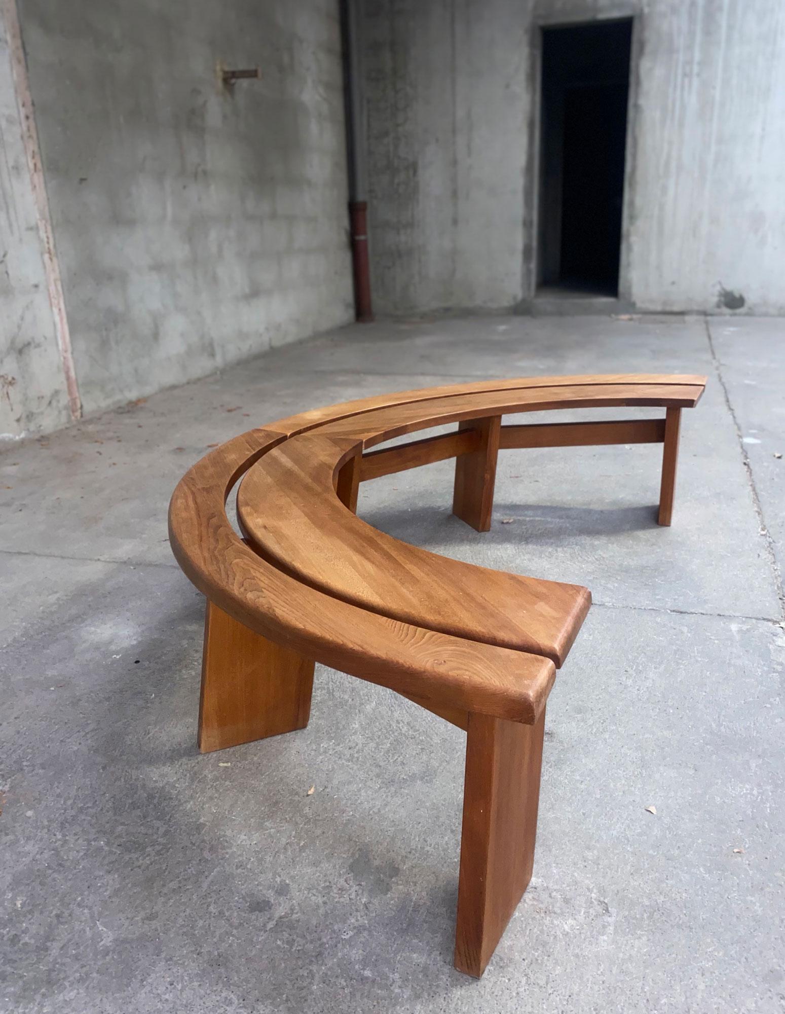 Pierre Chapo Sfax Table Set and Two Benches in Solid Elm from the 70s 3