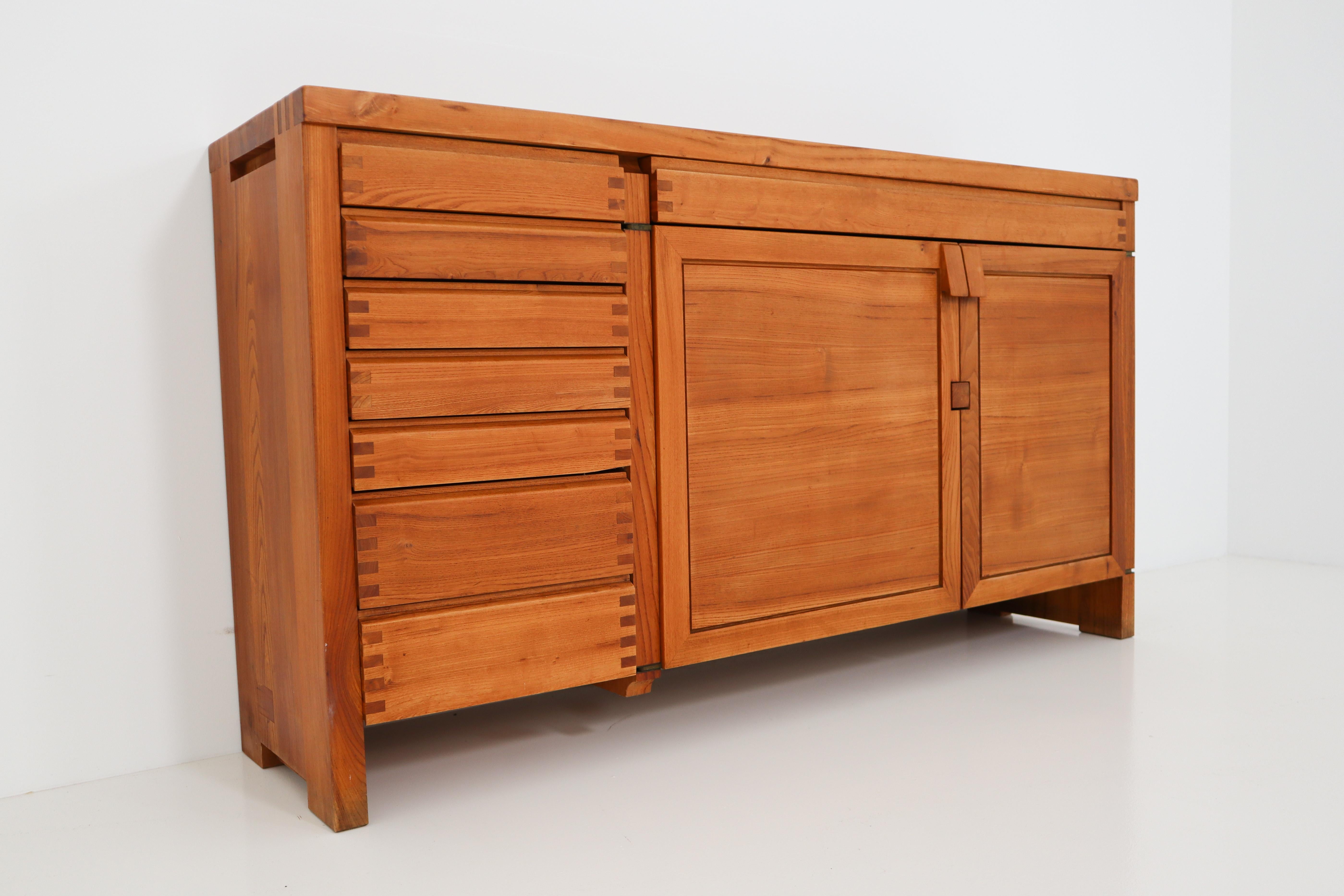 Mid-Century Modern Pierre Chapo Sideboard Made of Elm Model R13, France, 1960s