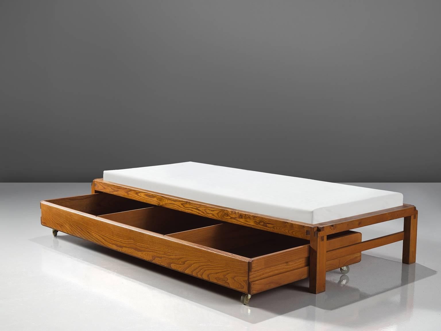 Mid-Century Modern Pierre Chapo Solid Elm Bed L03, ca. 1965