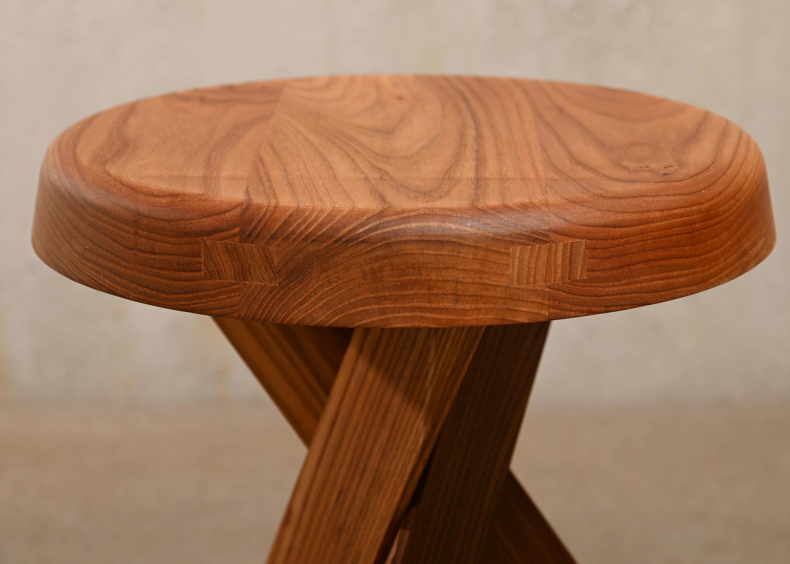 Pierre Chapo Solid Elmwood Stool S31A by Chapo Creation, France 4