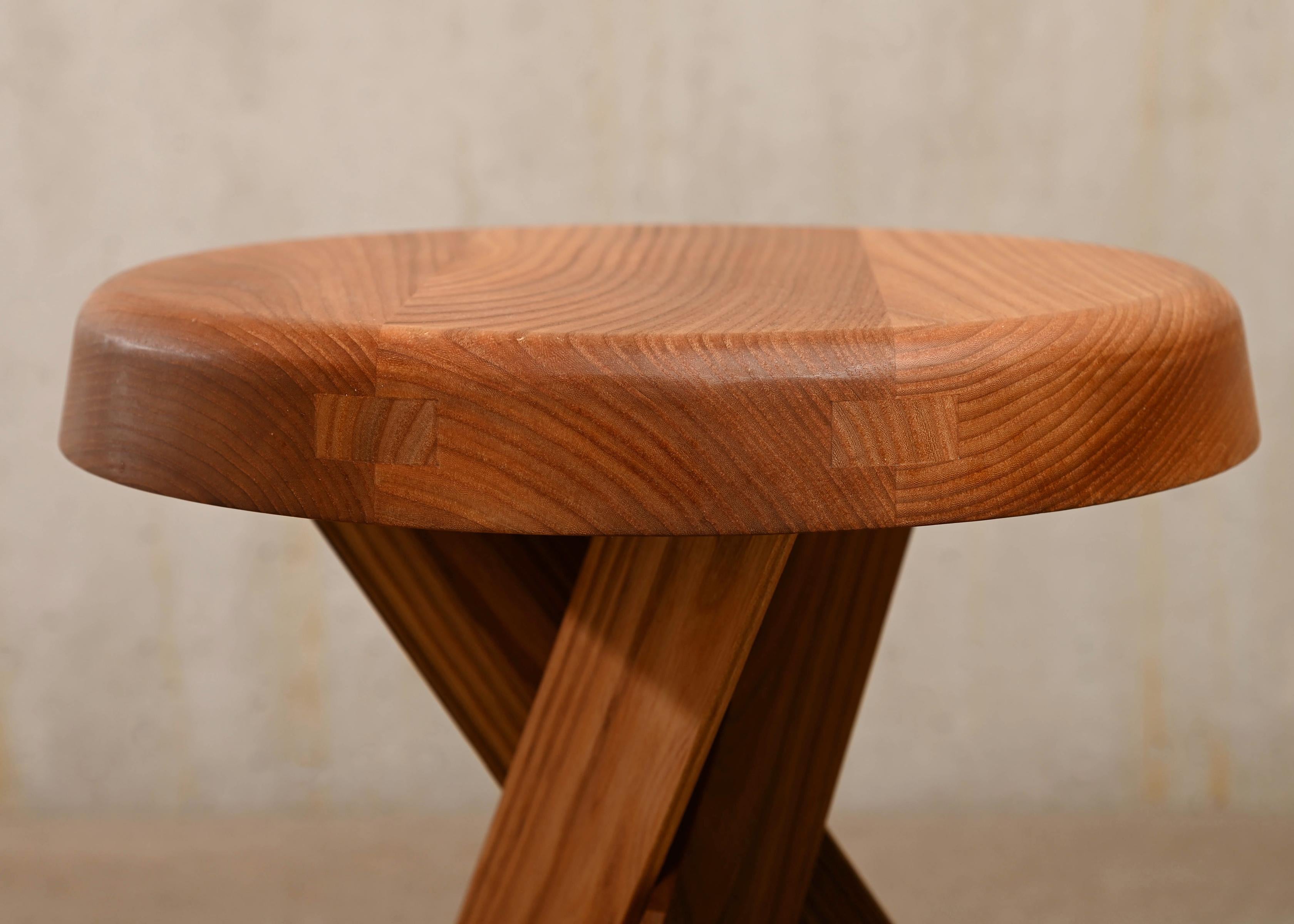 Pierre Chapo Solid Elmwood Stool S31A by Chapo Creation, France 9