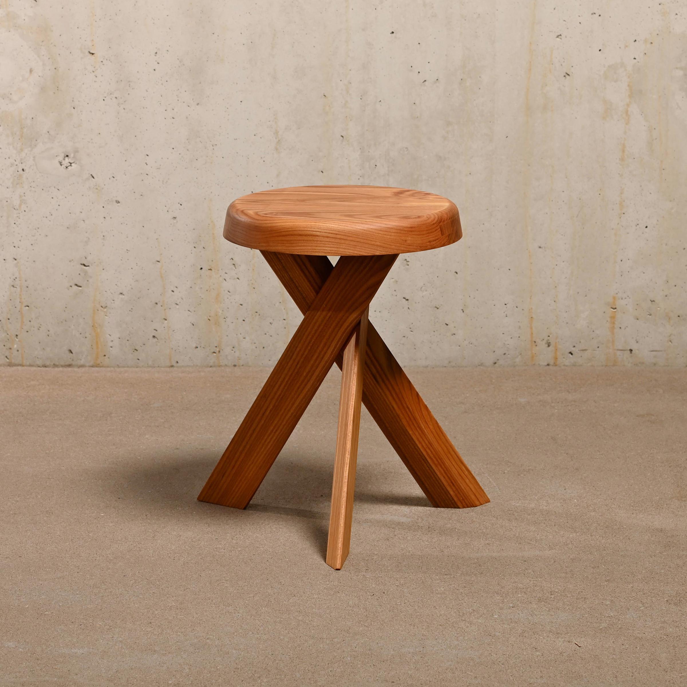 Pierre Chapo Solid Elmwood Stool S31A by Chapo Creation, France 1