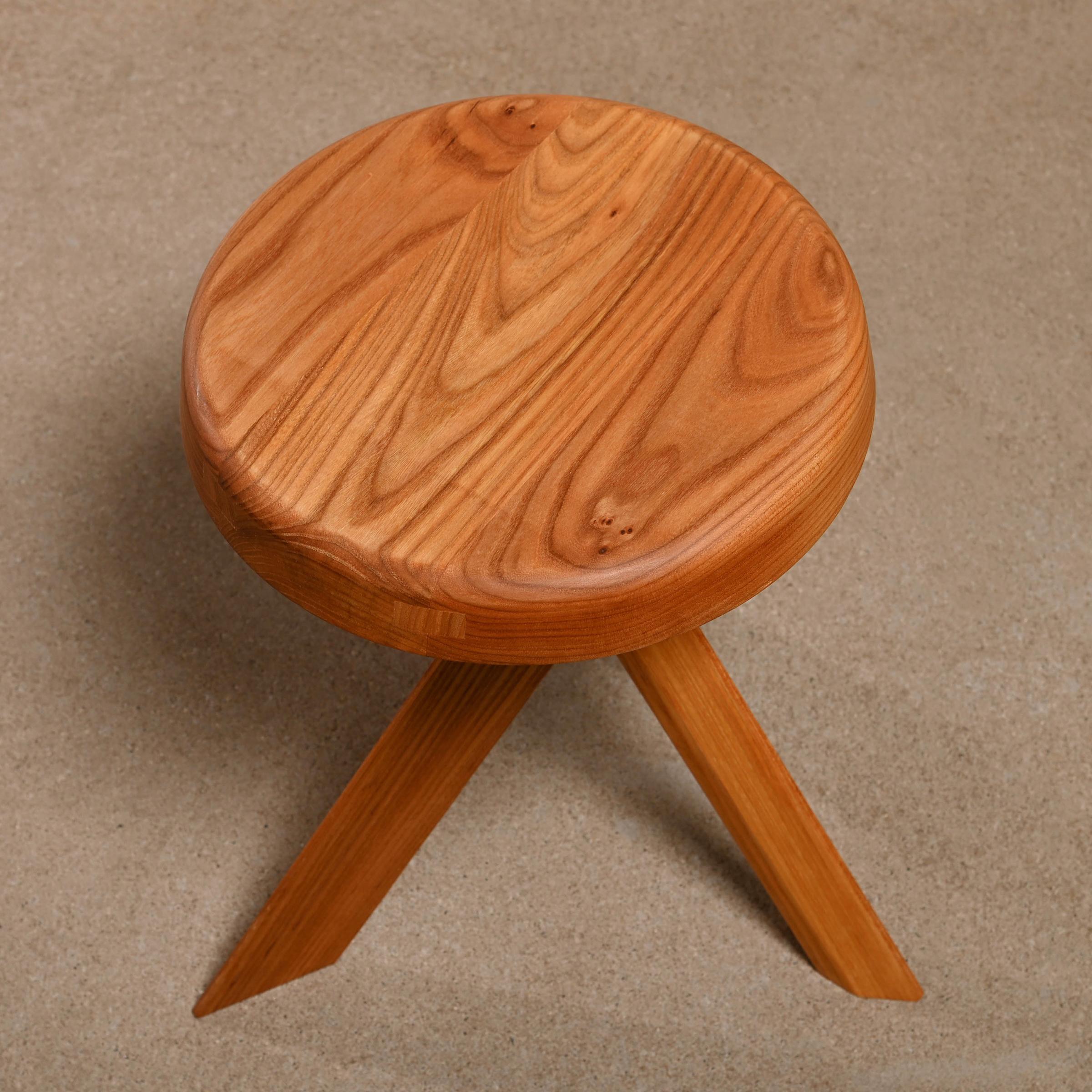 Pierre Chapo Solid Elmwood Stool S31A by Chapo Creation, France 3