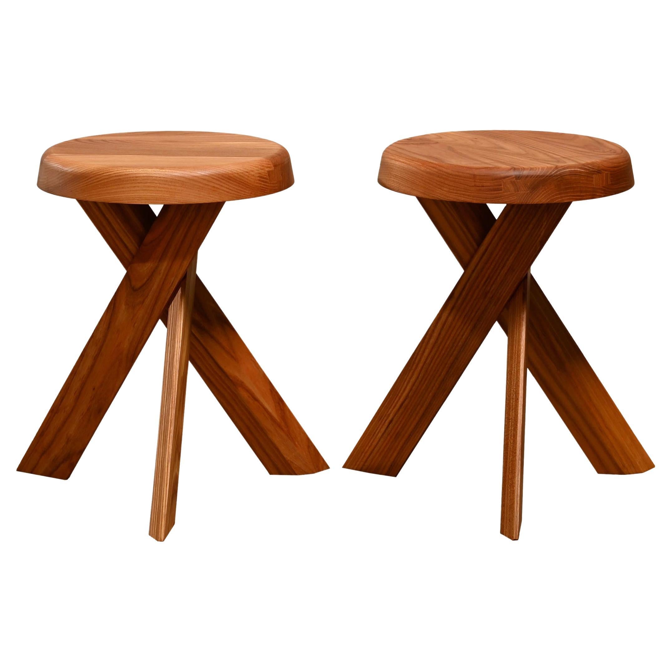 Pierre Chapo Solid Elmwood Stool S31A by Chapo Creation, France