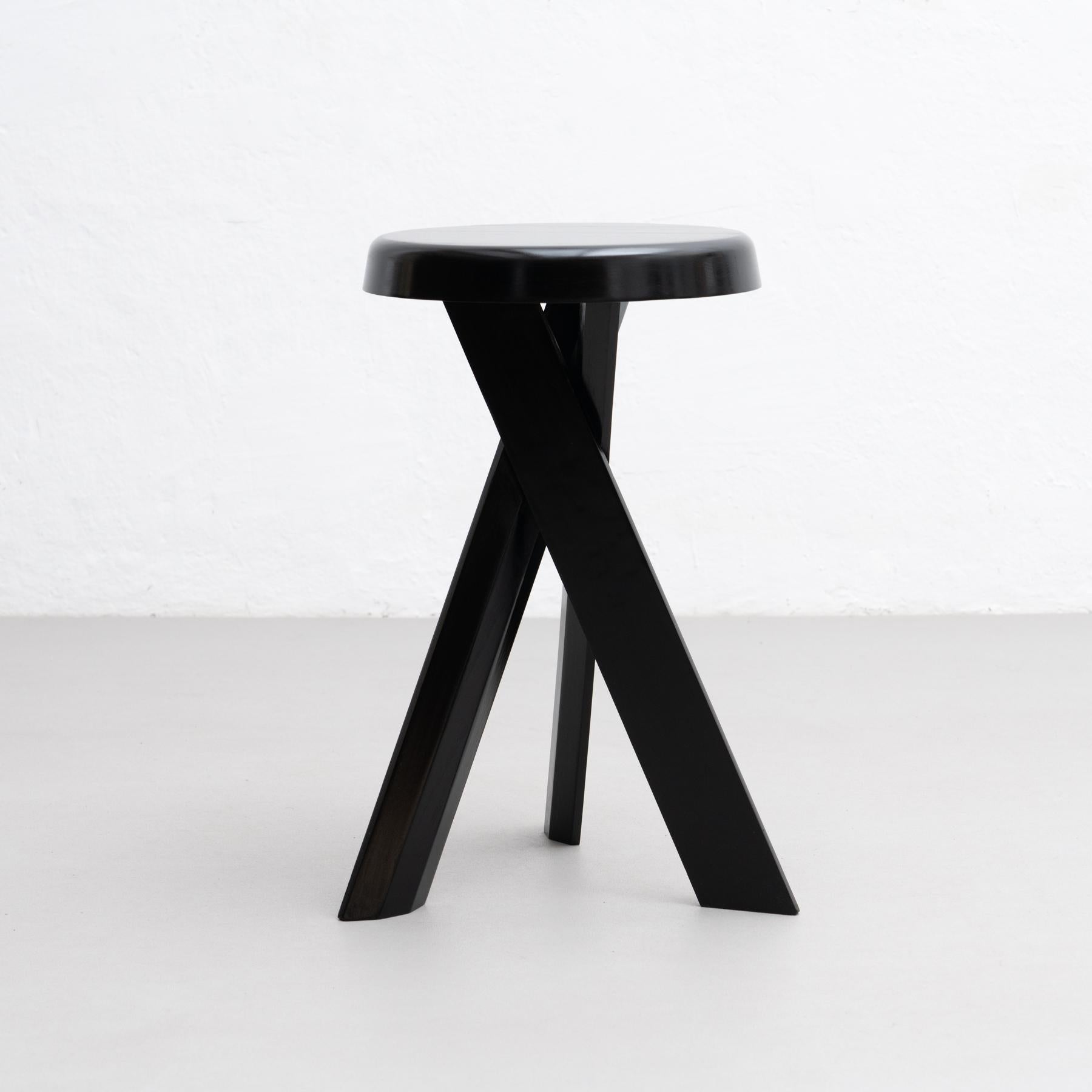 Mid-Century Modern Pierre Chapo Special Black Edition S31A Wood Stool