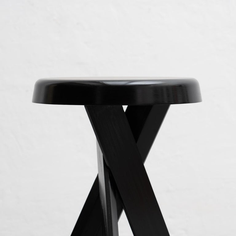Pierre Chapo Special Black Edition S31A Wood Stool In Good Condition In Barcelona, Barcelona
