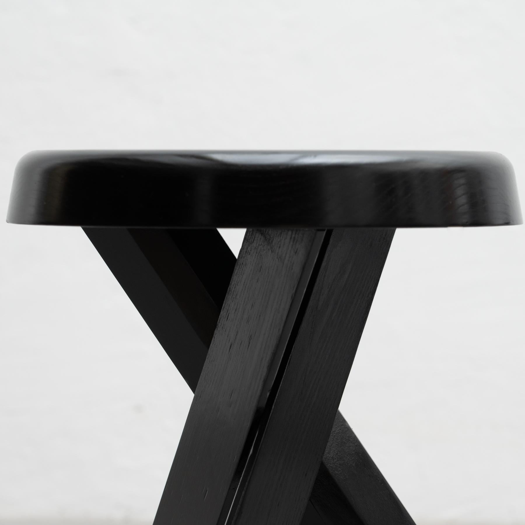 Pierre Chapo Special Black Edition S31B Wood Stool In Good Condition In Barcelona, Barcelona