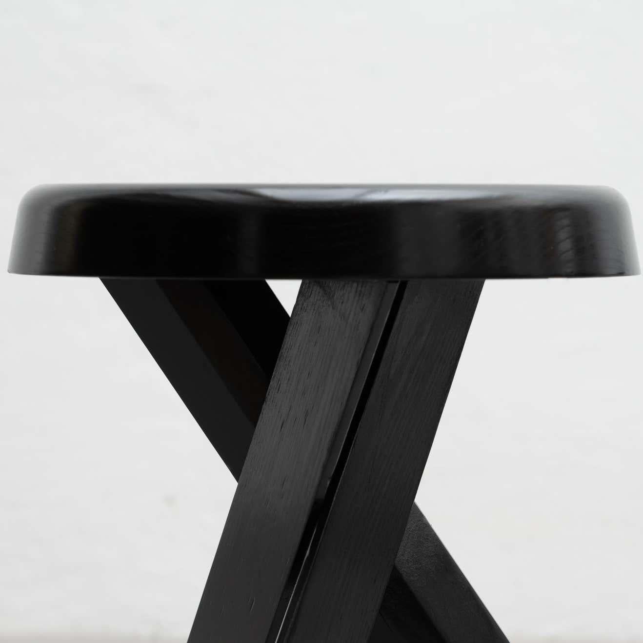 Pierre Chapo Special Black Edition S31B Wood Stool In Good Condition In Barcelona, Barcelona