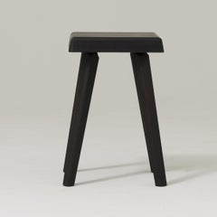 Pierre Chapo Black Wood Stool, Solid Oak, Mid-Century Modern, France