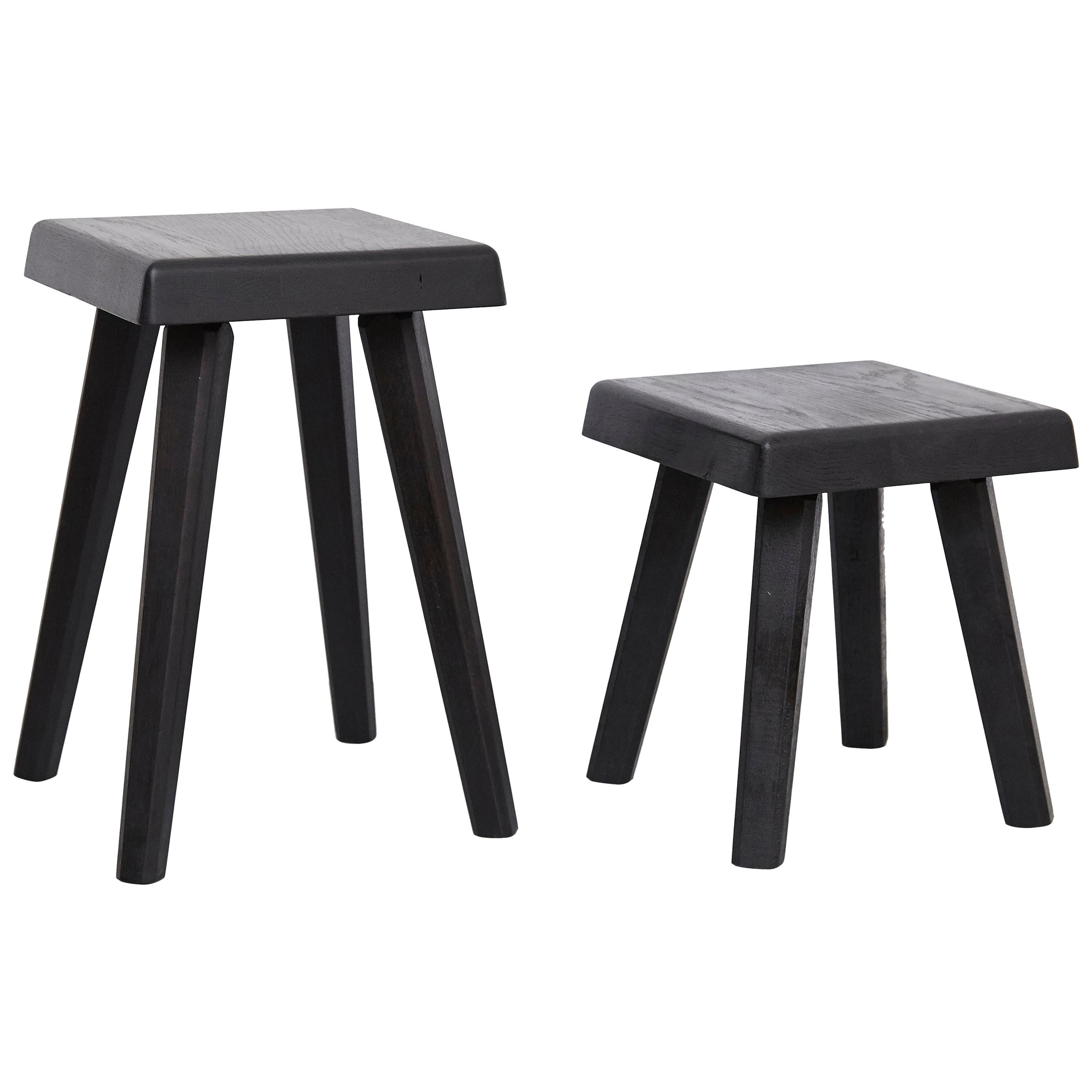 Pair of Pierre Chapo Special Black Wood Edition Stool