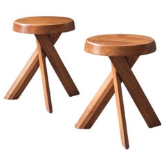 Tabouret Pierre Chapo modèle S31 en bois d'orme, France, 1974