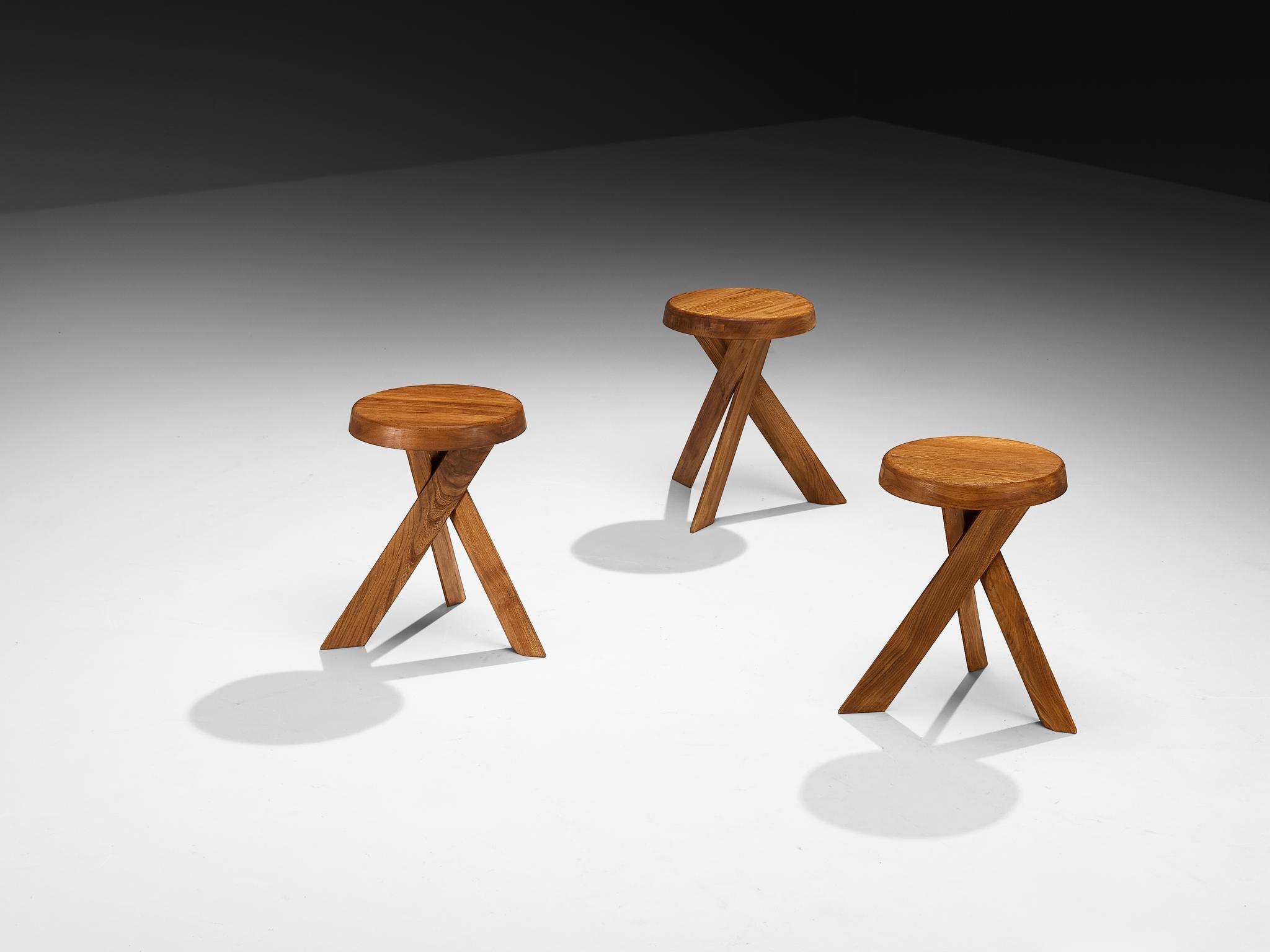 Pierre Chapo, stools, model 'S31A', solid elm, France, circa 1974

This S31A stool is one of the early editions designed by Pierre Chapo, known for his hallmark use of solid elmwood and a commitment to pure and clean design and construction