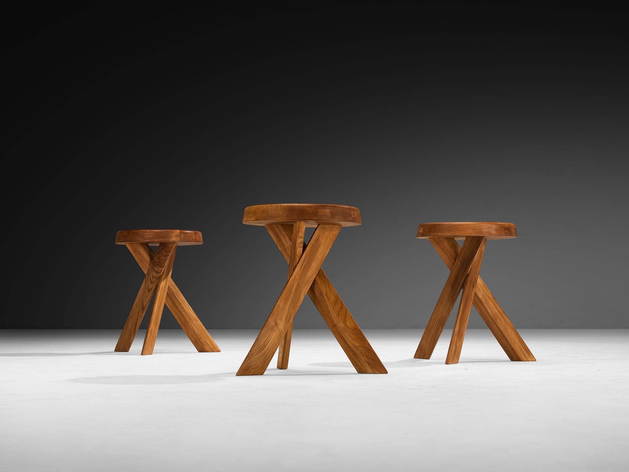 Post-Modern Pierre Chapo Stool 'S13A' in Elm For Sale