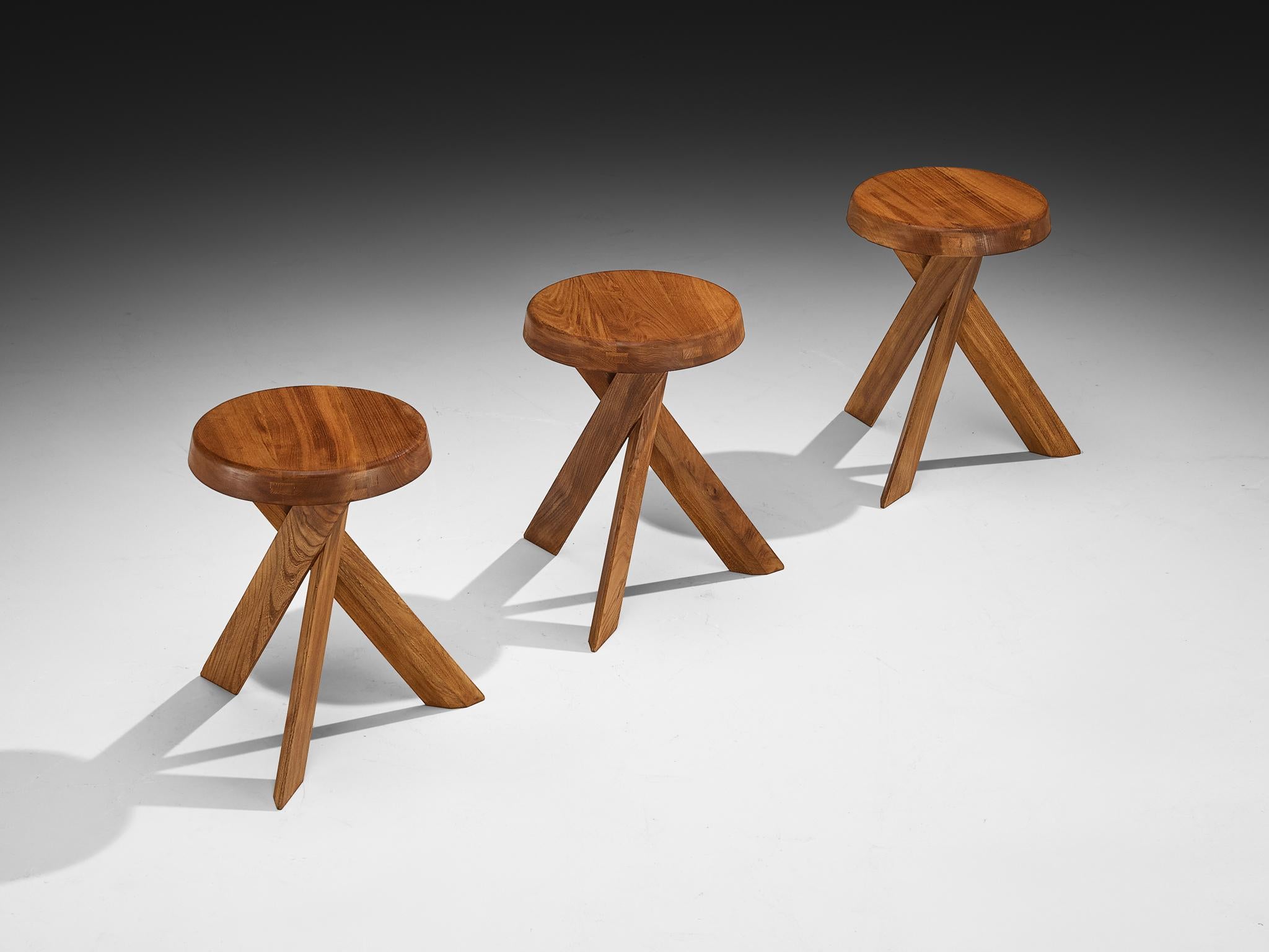 French Pierre Chapo Stool 'S13A' in Elm For Sale
