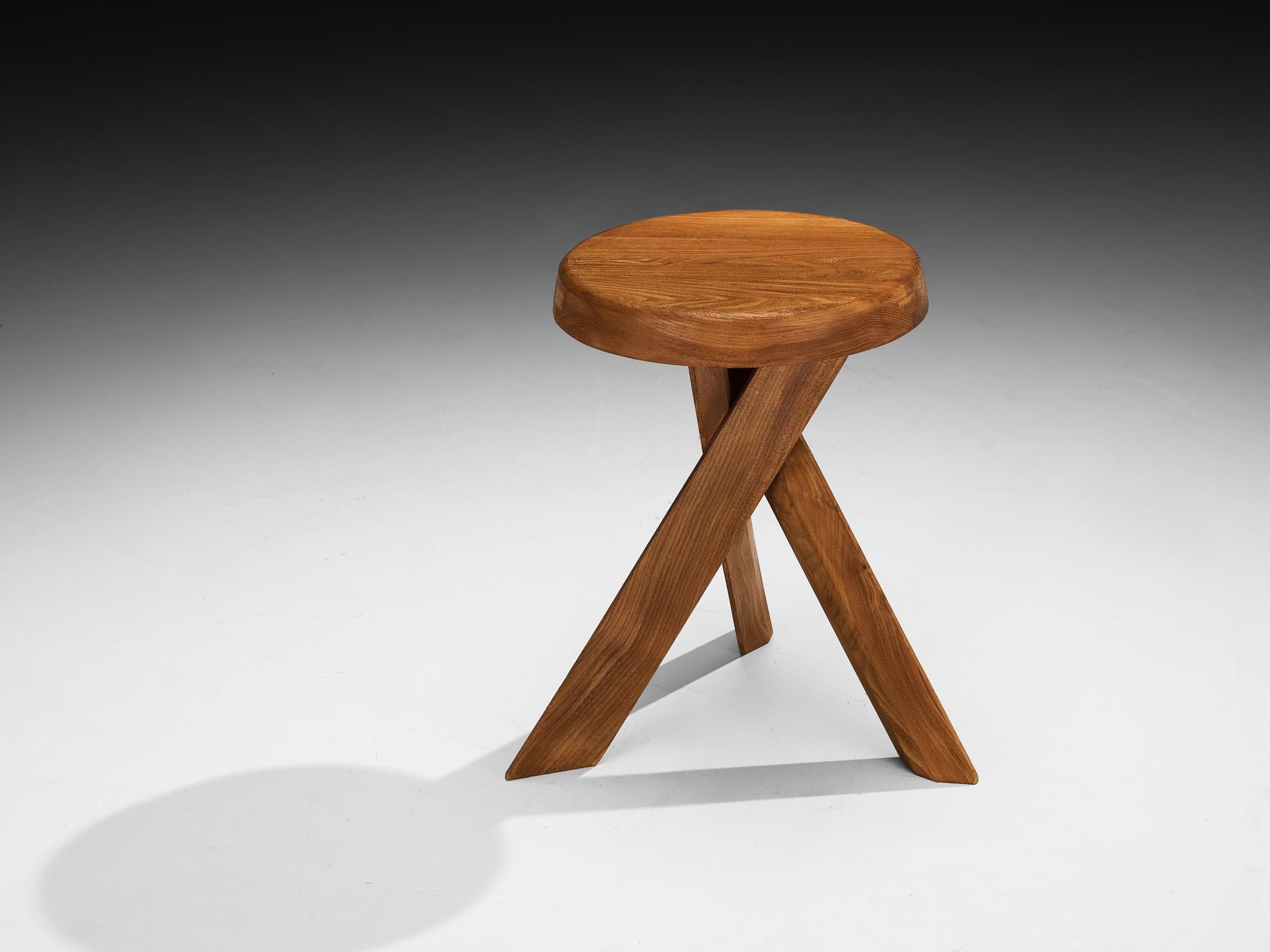 Pierre Chapo Stool 'S13A' in Elm In Good Condition For Sale In Waalwijk, NL
