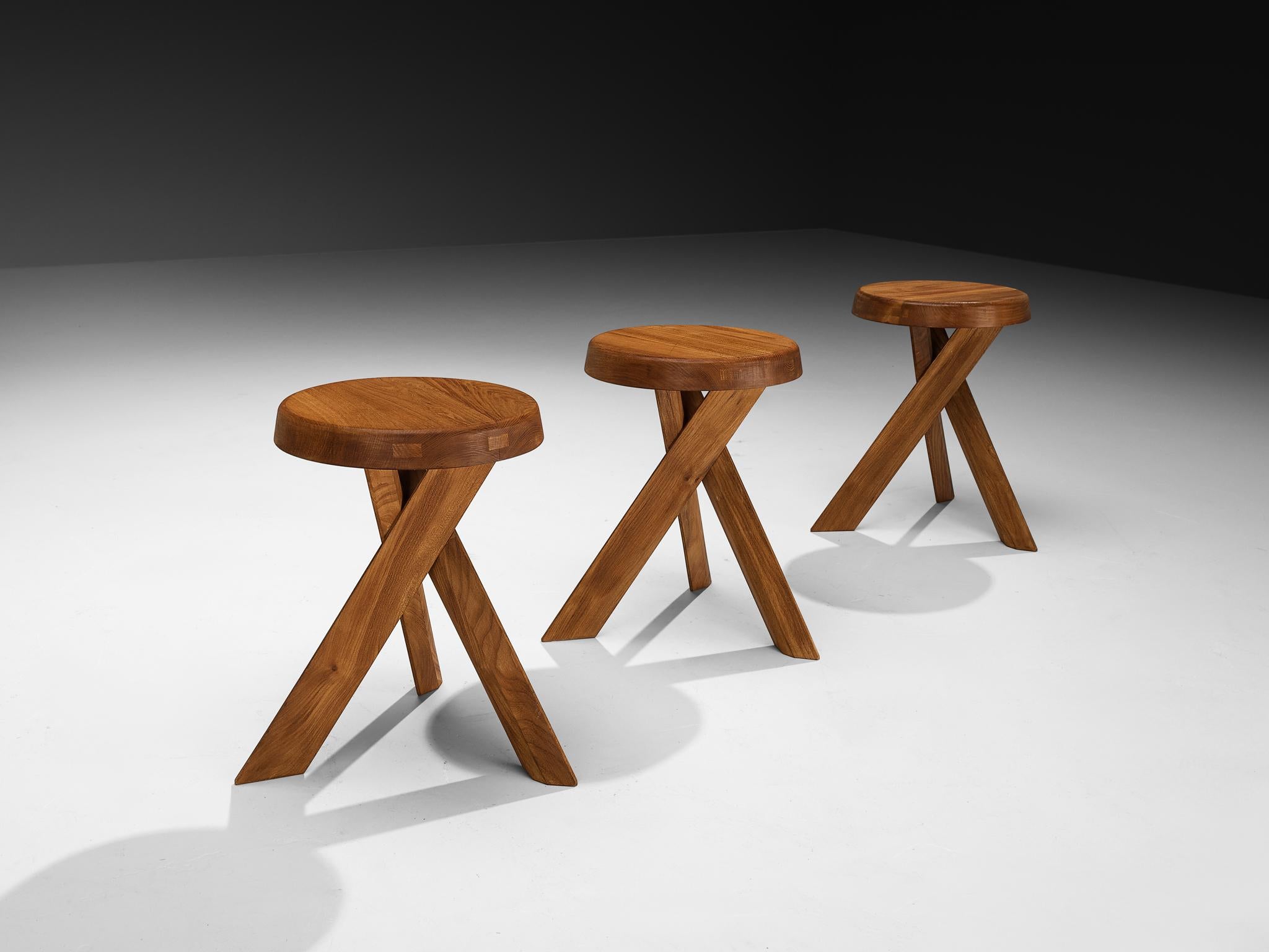 Pierre Chapo Stool 'S13A' in Elm For Sale 1