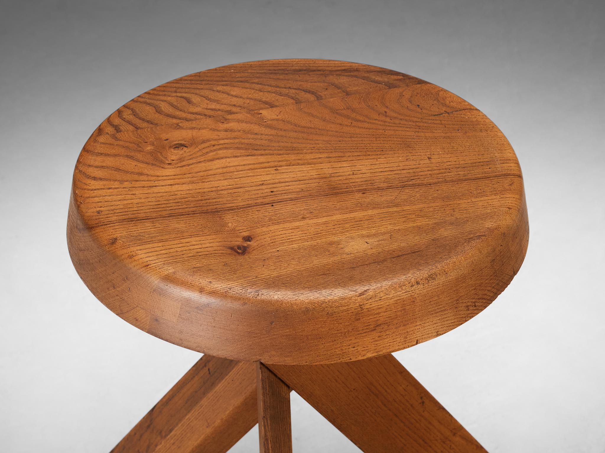 Mid-Century Modern Pierre Chapo Stool 'S13A' in Solid Elm  For Sale