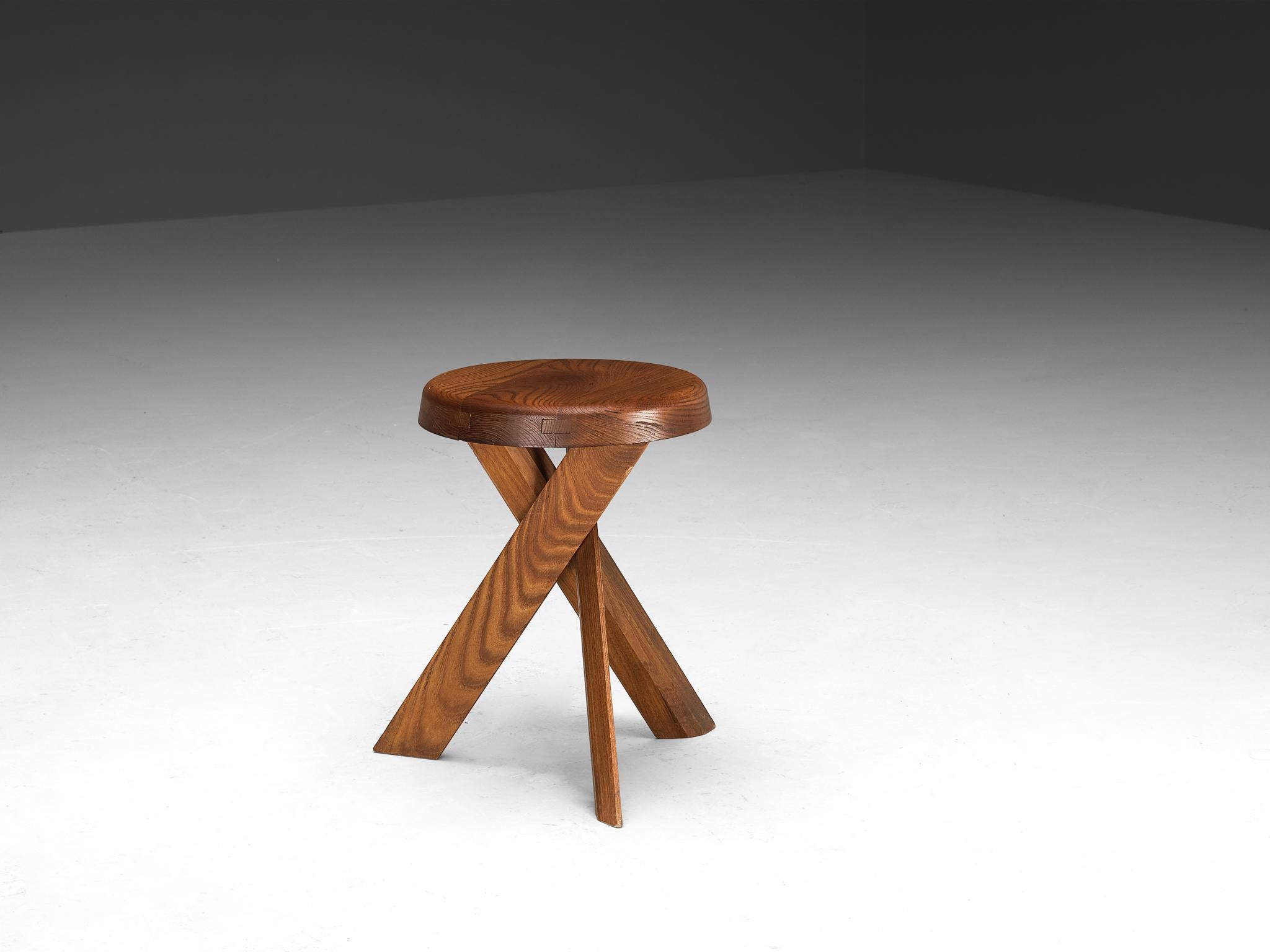 Mid-Century Modern Pierre Chapo Stool 'S13A' in Solid Elm