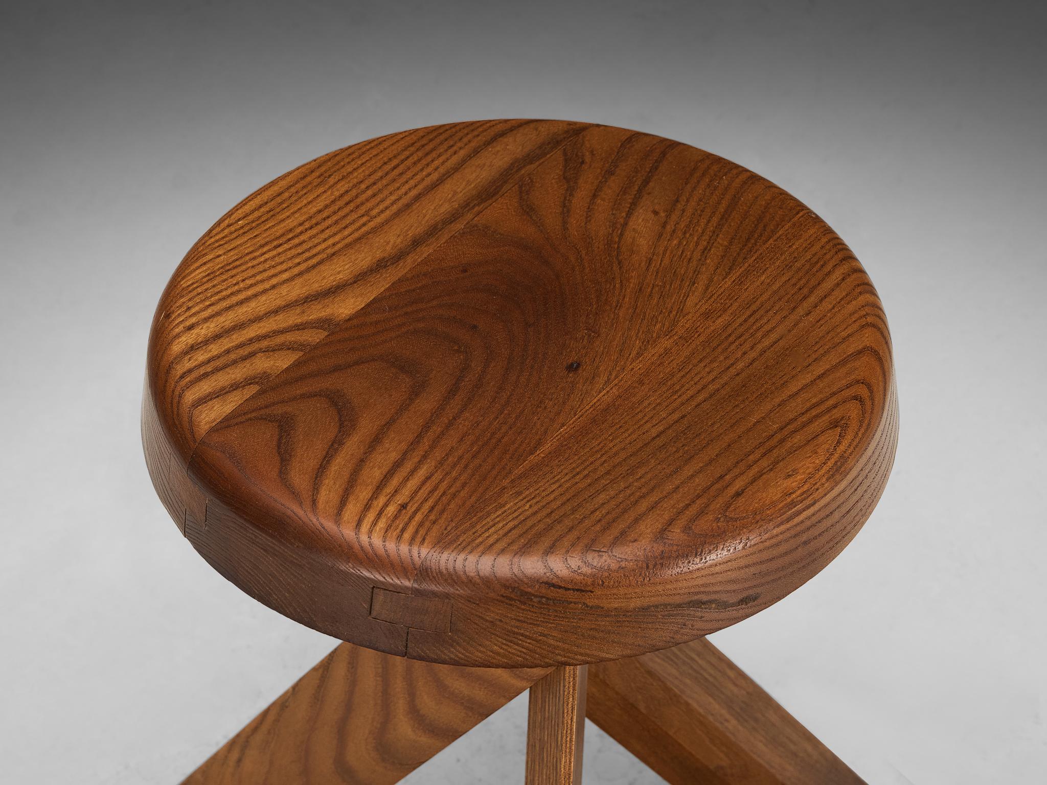 French Pierre Chapo Stool 'S13A' in Solid Elm 