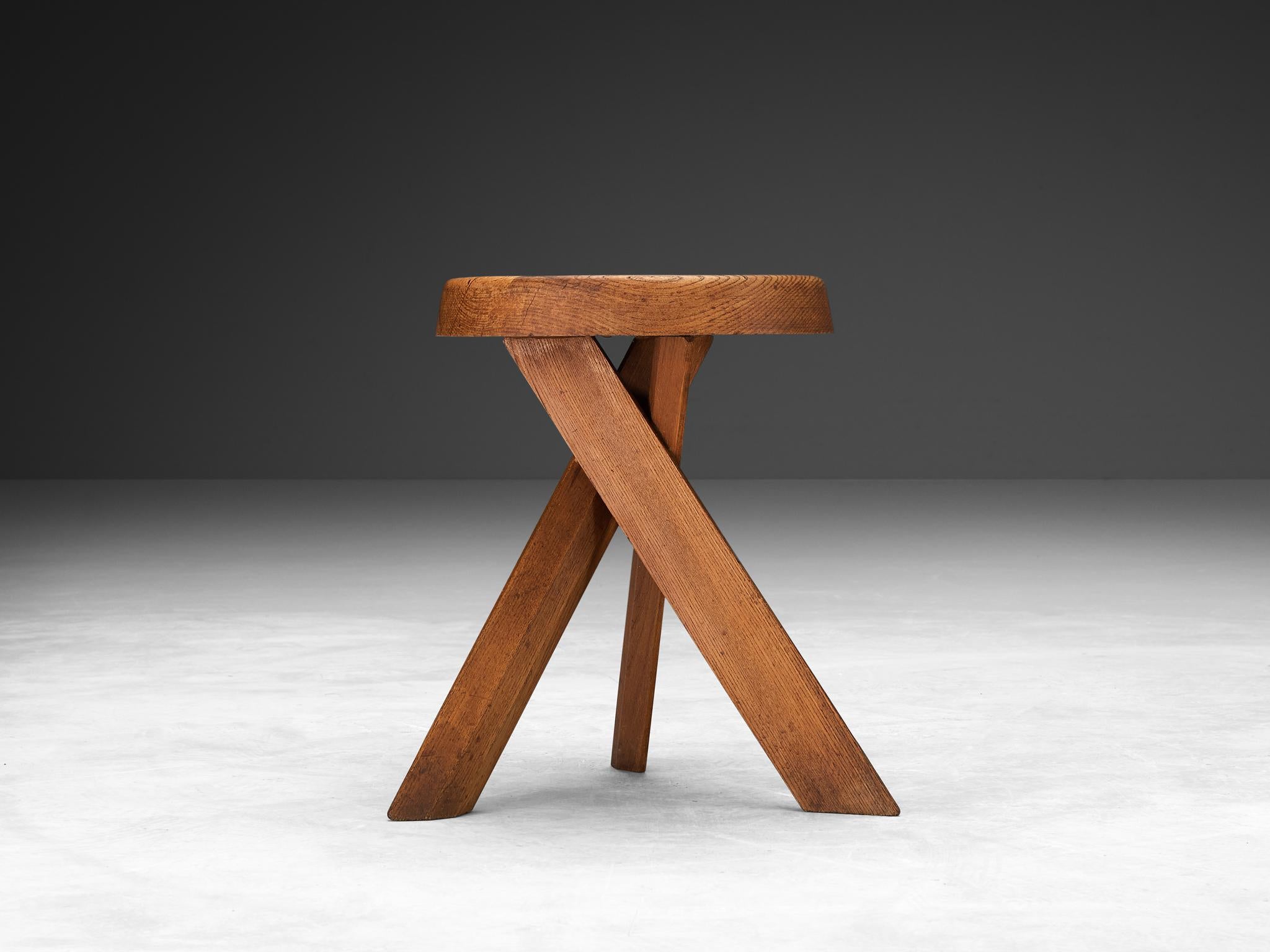 French Pierre Chapo Stool 'S13A' in Solid Elm  For Sale