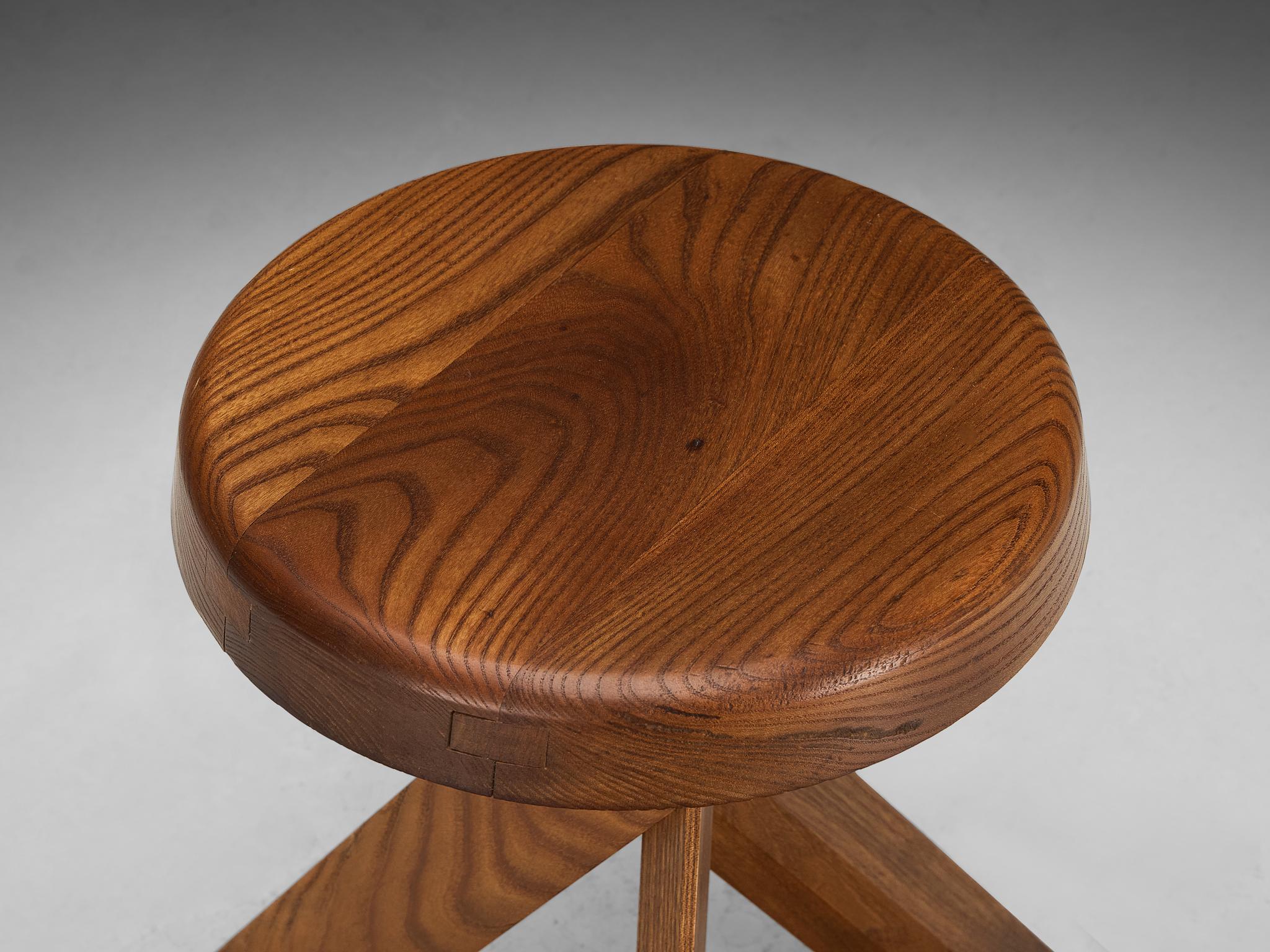 French Pierre Chapo Stool 'S13A' in Solid Elm
