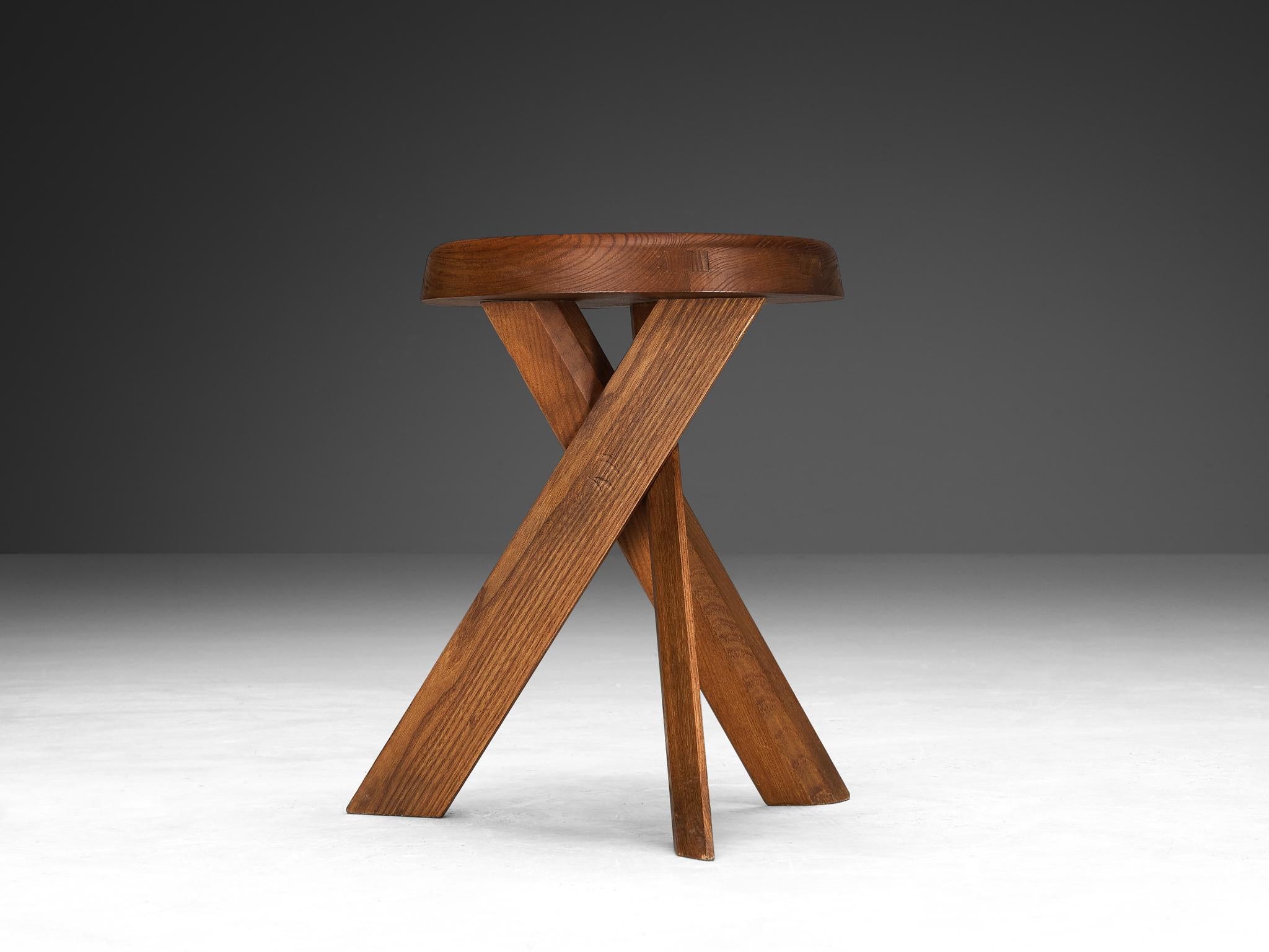 Late 20th Century Pierre Chapo Stool 'S13A' in Solid Elm 