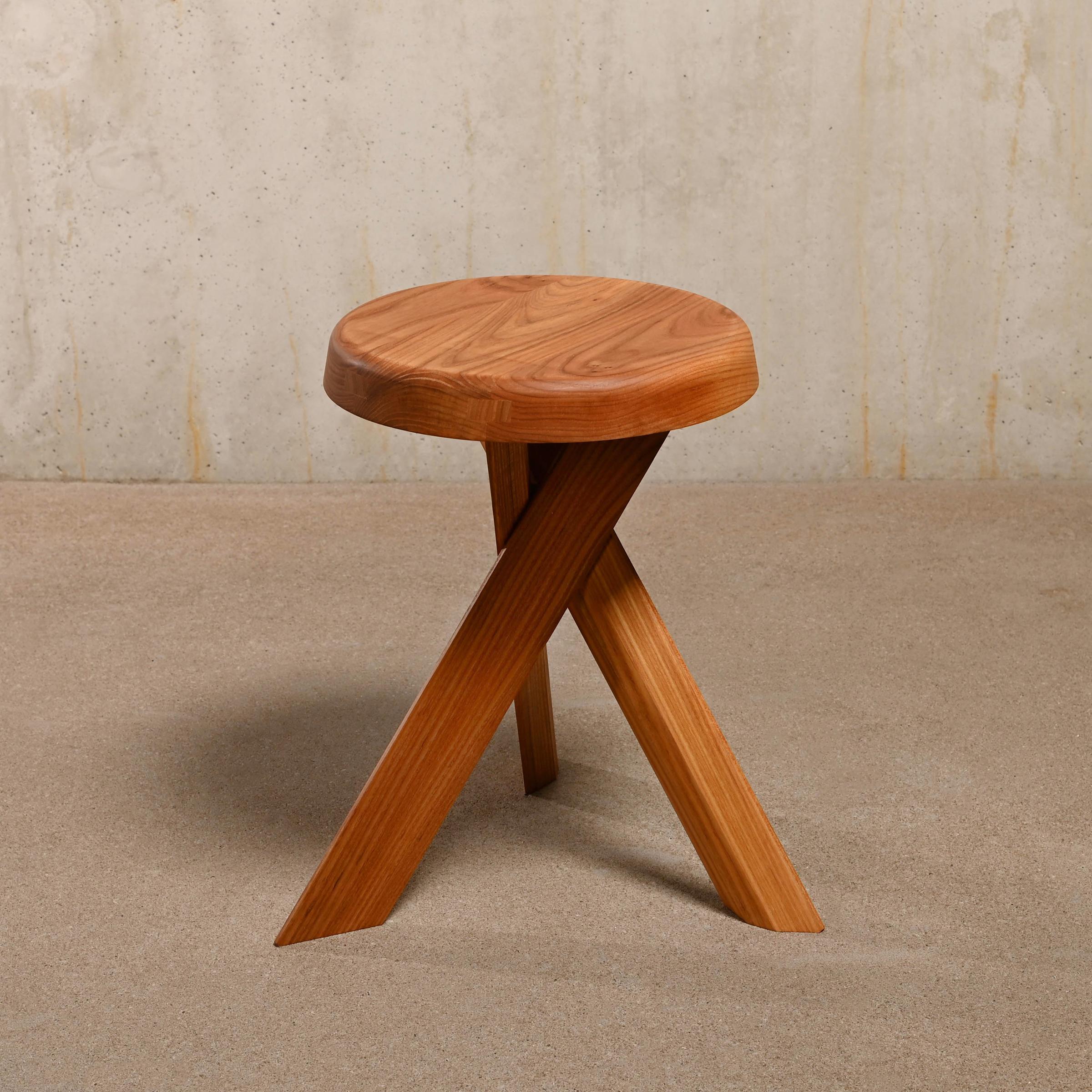 Mid-20th Century Pierre Chapo Stool S31 'Model A' in solid Elmwood, France