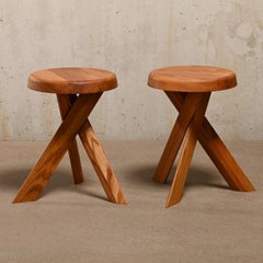 Tabouret S31A Pierre Chapo en bois d'orme massif par Chapo Creation, France