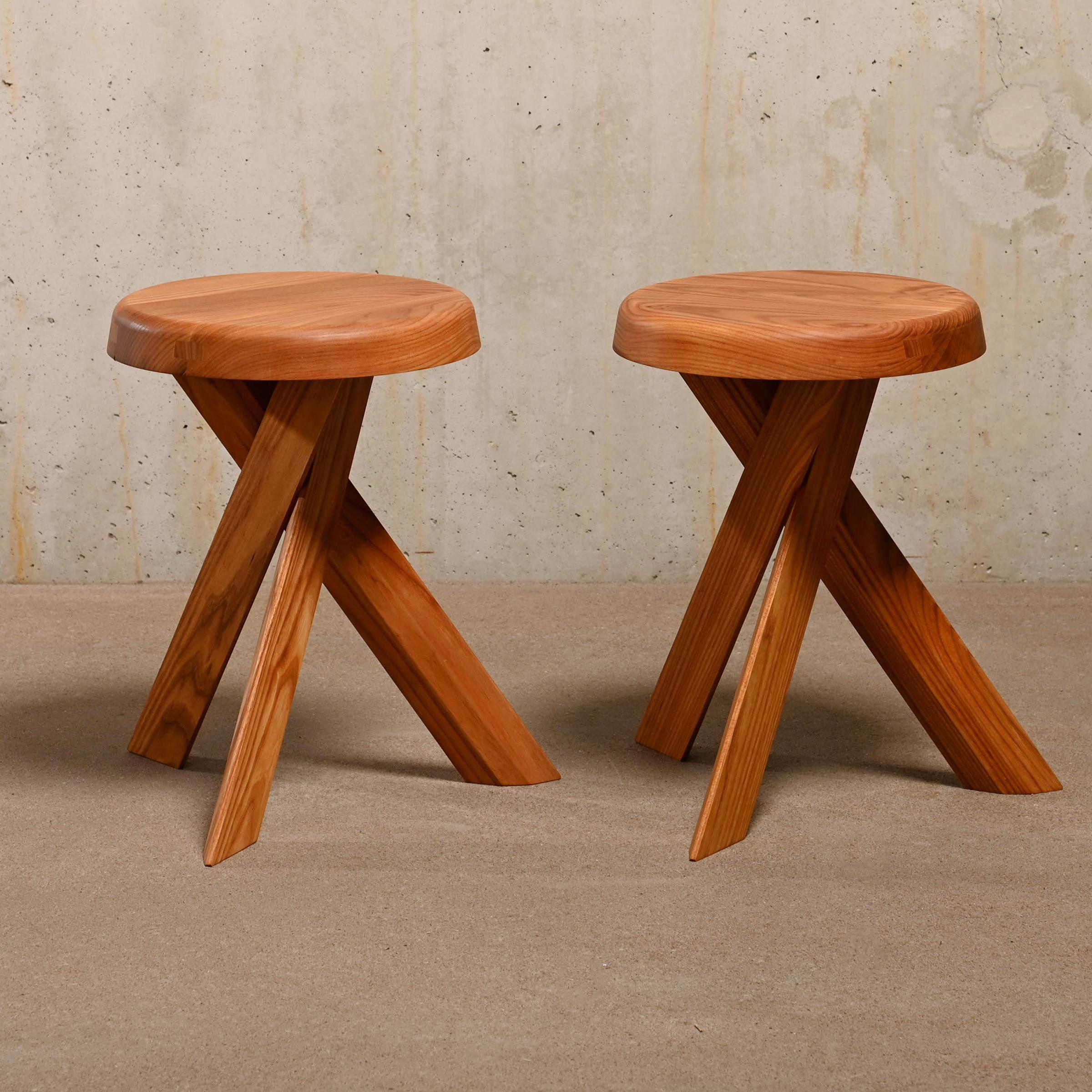 Mid-Century Modern Pierre Chapo Stool S31A in solid Elmwood by Chapo Creation, France