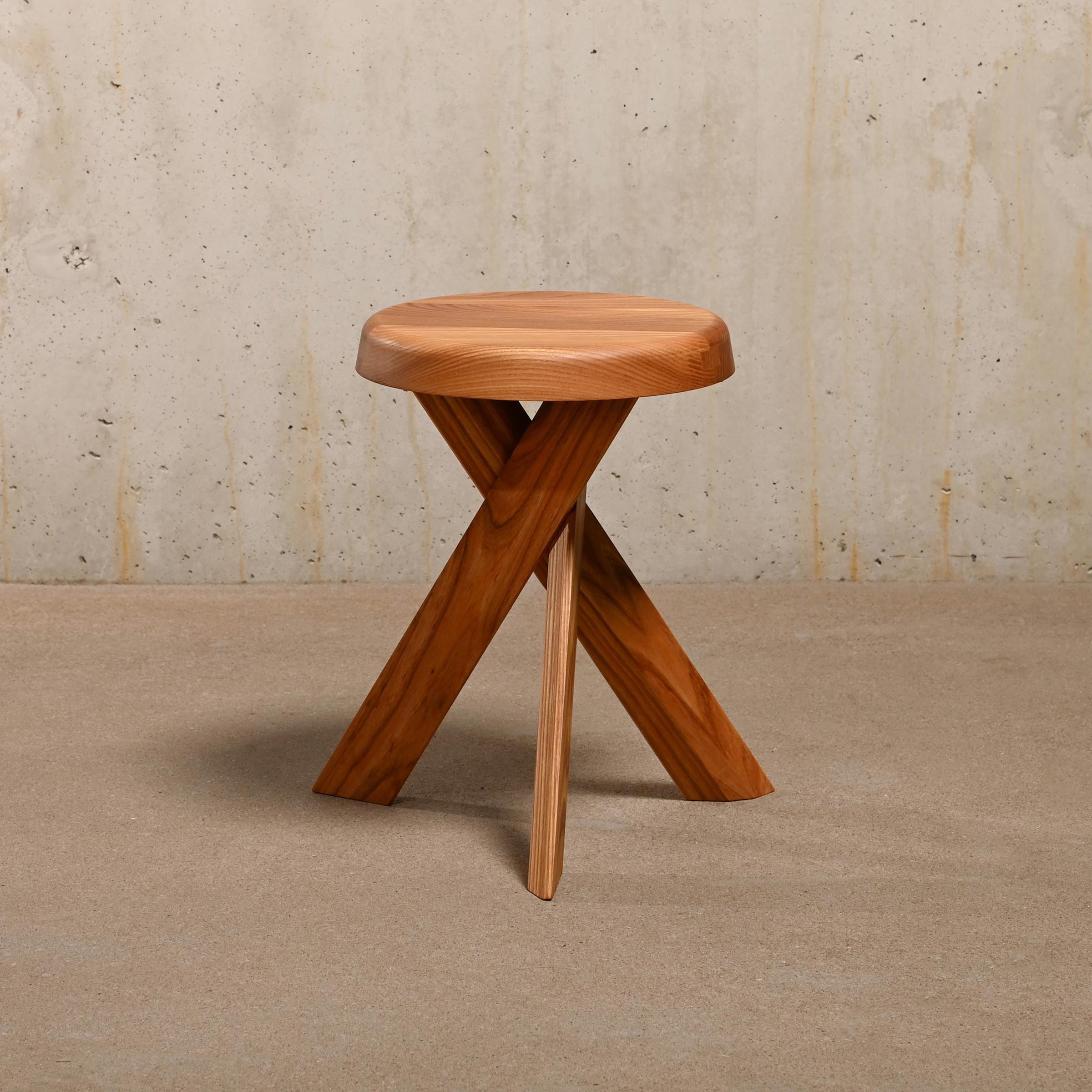 French Pierre Chapo Stool S31A in solid Elmwood by Chapo Creation, France