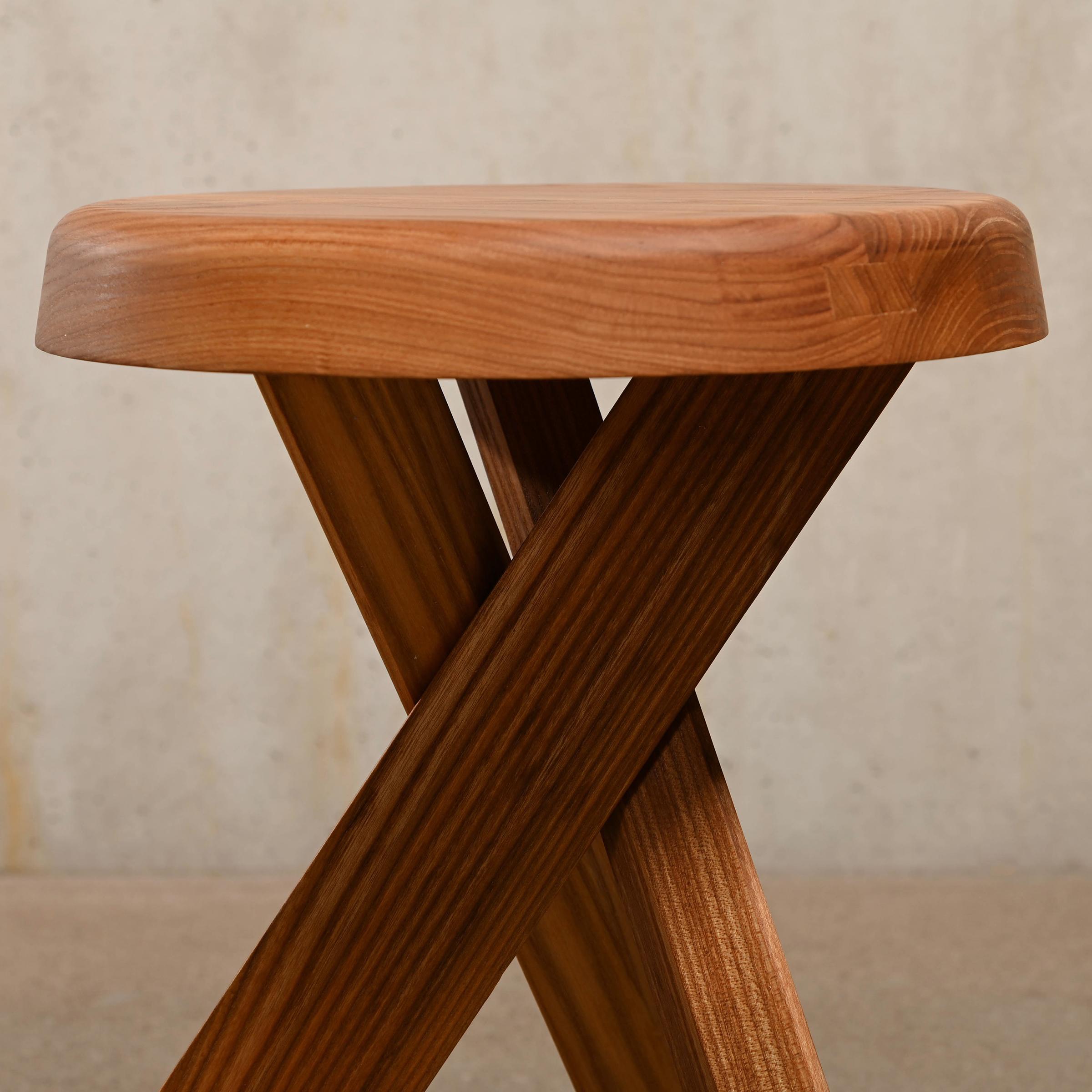Pierre Chapo Stool S31A in solid Elmwood by Chapo Creation, France 2