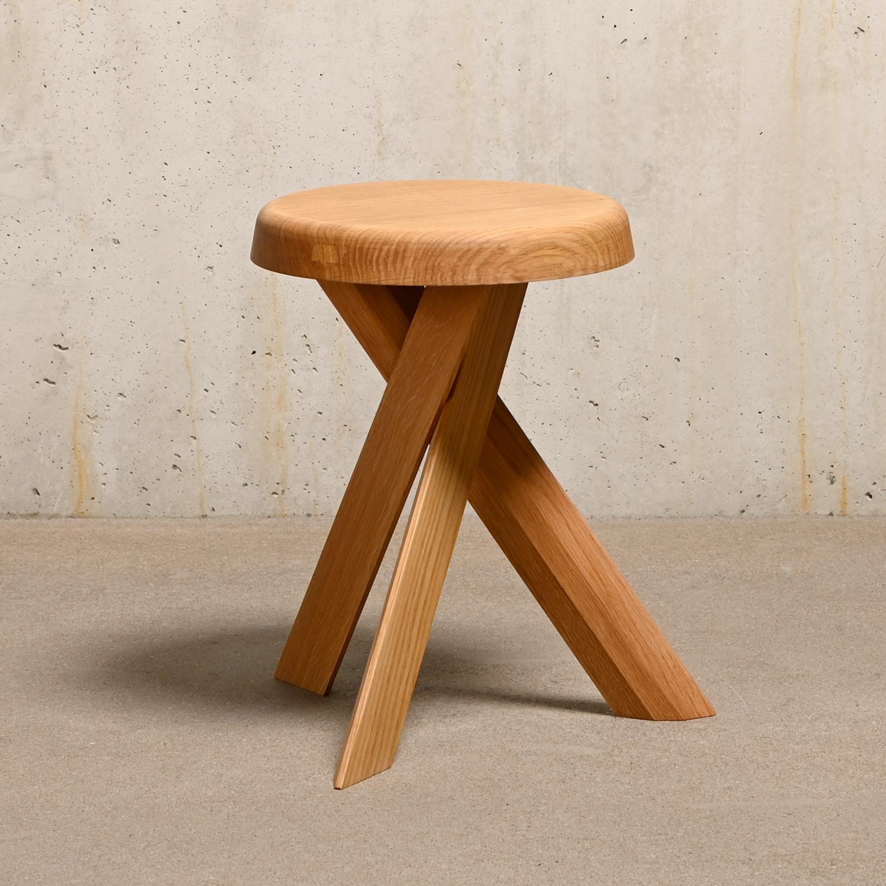 French Pierre Chapo Stool S31A in Solid Oak by Chapo Creation, France