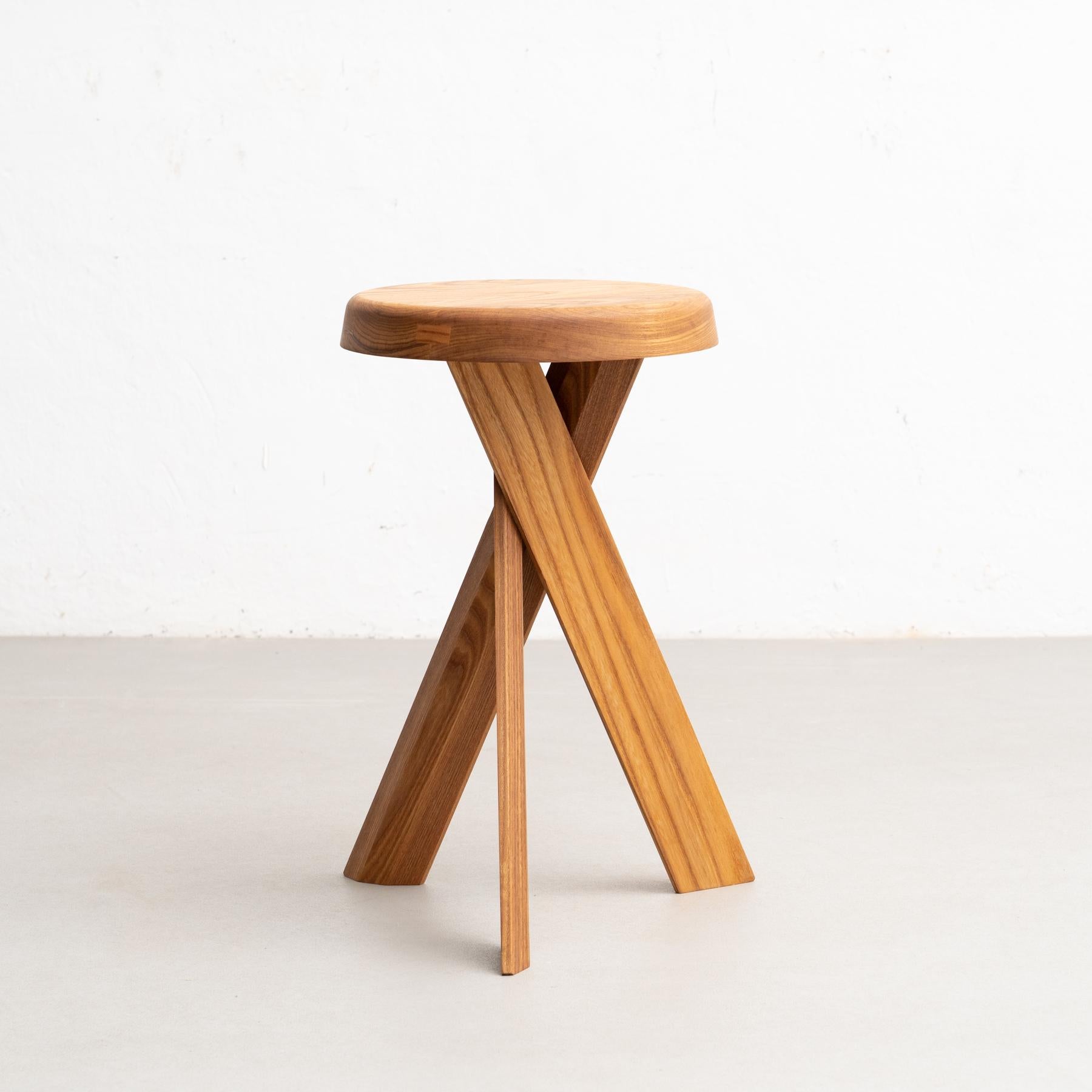 S 31 A stool designed by Pierre Chapo, circa 1960.

Manufactured by Chapo Creation in France, 2020.

Stamped solid elmwood.

In good original condition, with minor wear consistent with age and use, preserving a beautiful patina.

Pierre