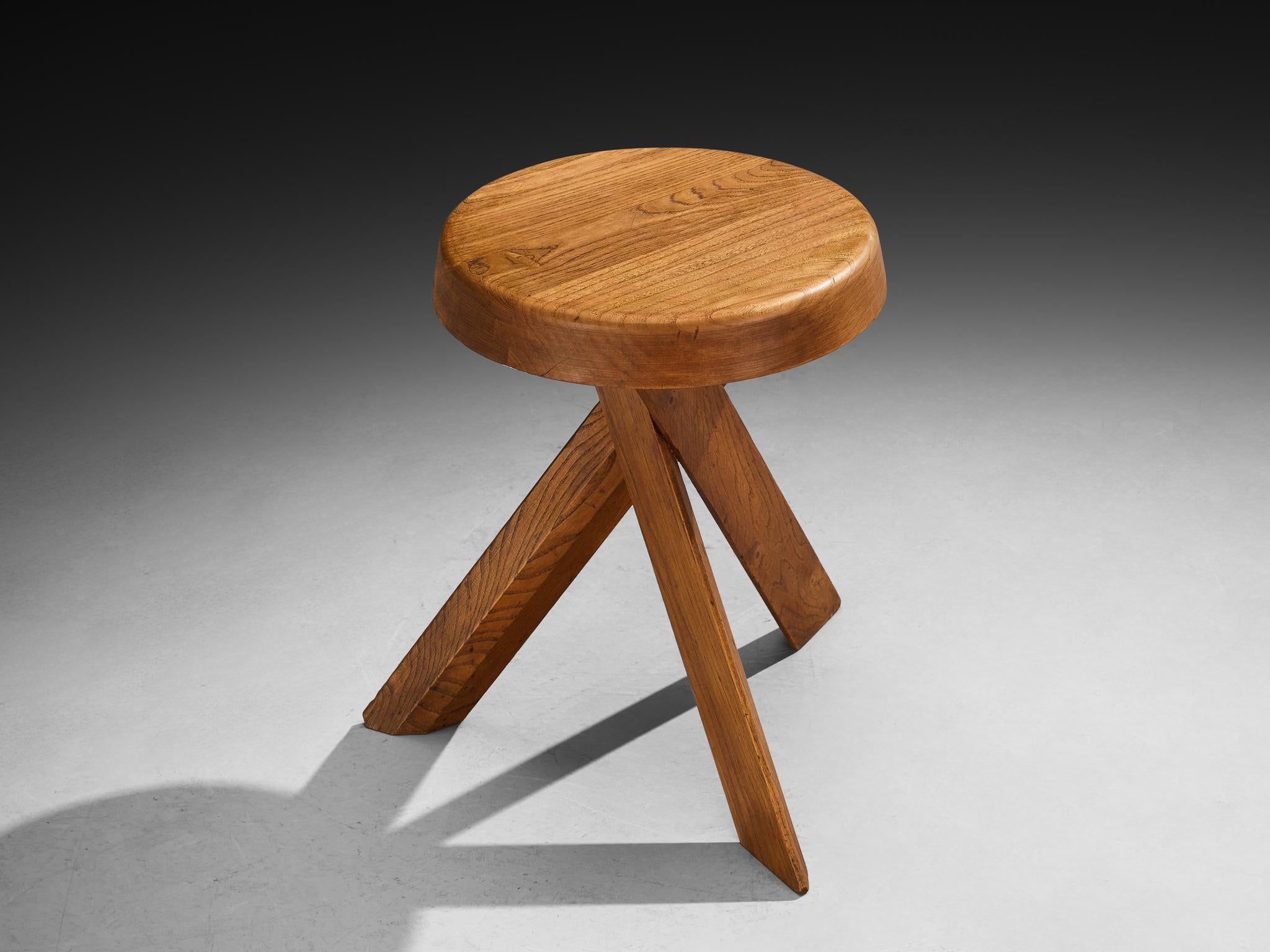 Mid-Century moderno Sgabelli Pierre Chapo 'S13A' in olmo massiccio in vendita