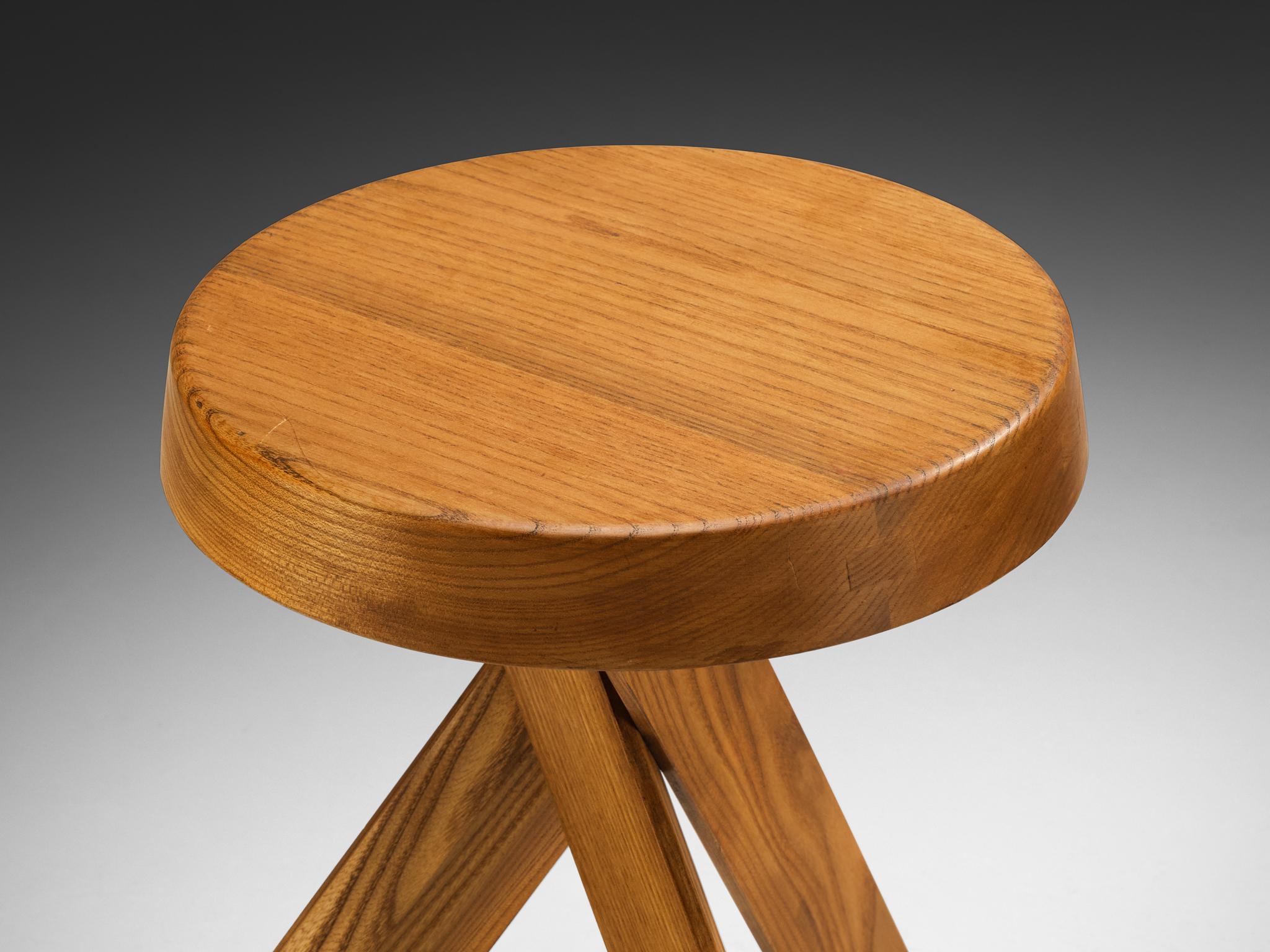 French Pierre Chapo Stools 'S13A' in Solid Elm