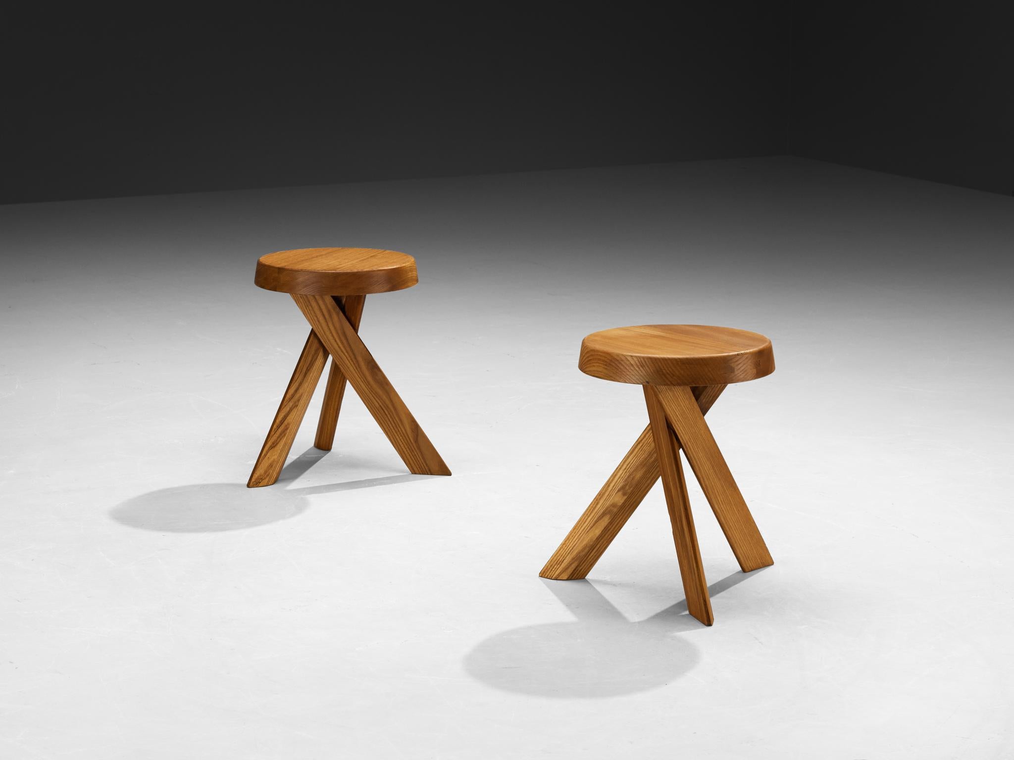 Late 20th Century Pierre Chapo Stools 'S13A' in Solid Elm