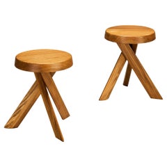 Pierre Chapo Stools 'S13A' in Solid Elm