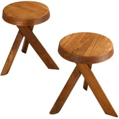 Pierre Chapo Stools 'S13A' in Solid Elm
