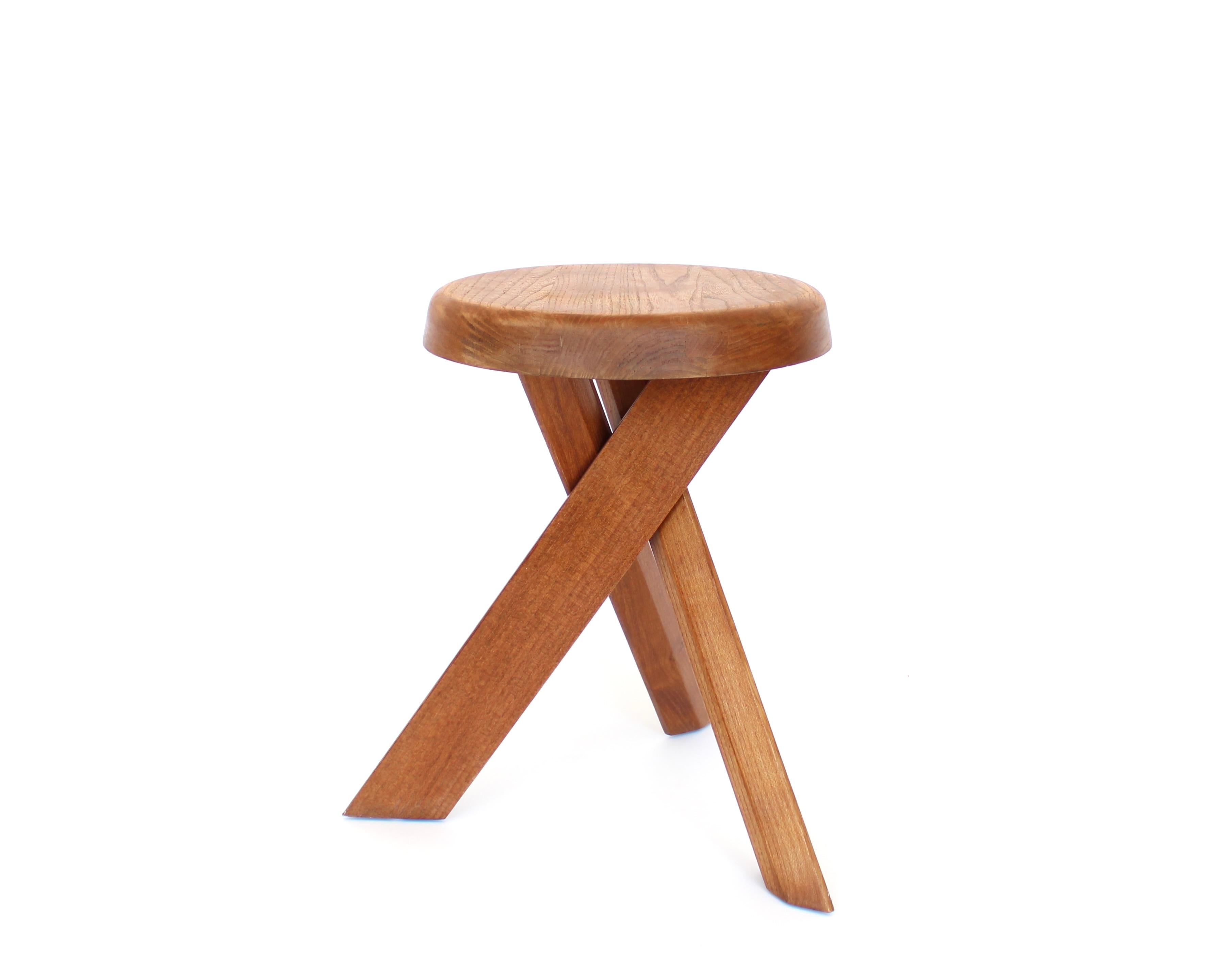 Pierre Chapo Stools Tabourets Pair S31 Elm France c1974 Vintage For Sale 1