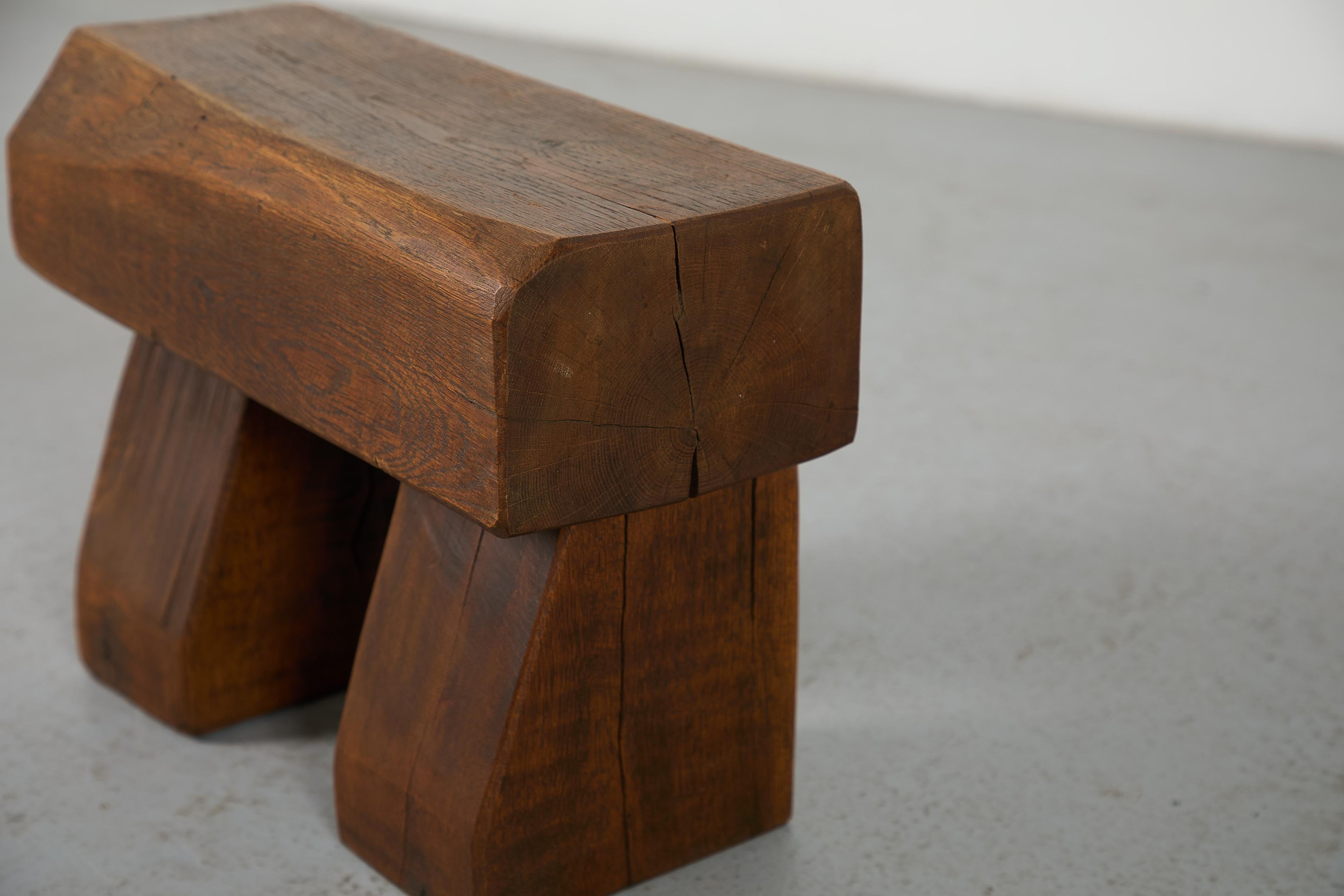 Pierre Chapo Stil 1970er Brutalist Hand-geschnitzt Massivholz Hocker Beistelltisch im Angebot 4