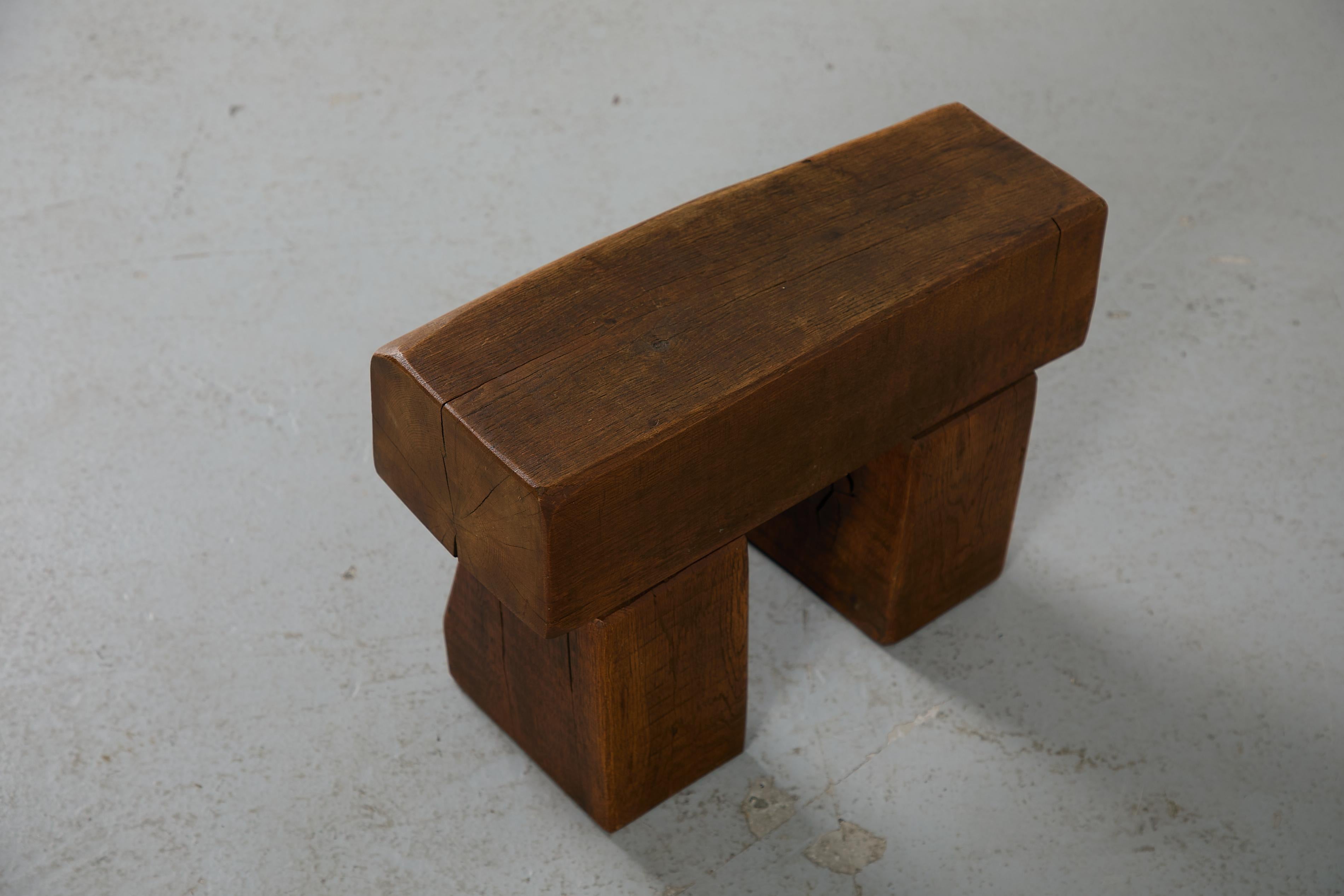 Pierre Chapo Stil 1970er Brutalist Hand-geschnitzt Massivholz Hocker Beistelltisch im Angebot 5