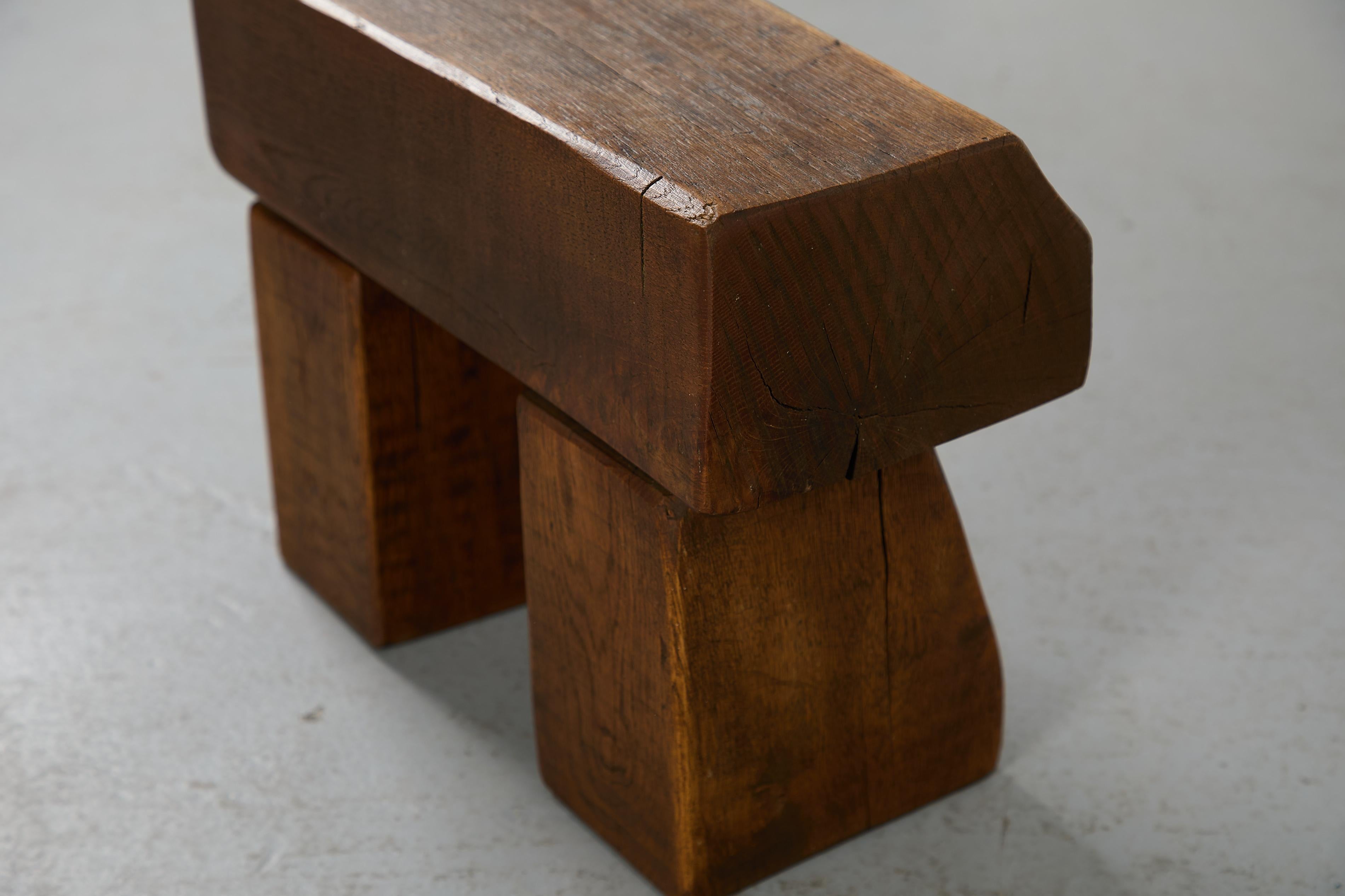Pierre Chapo Stil 1970er Brutalist Hand-geschnitzt Massivholz Hocker Beistelltisch im Angebot 6