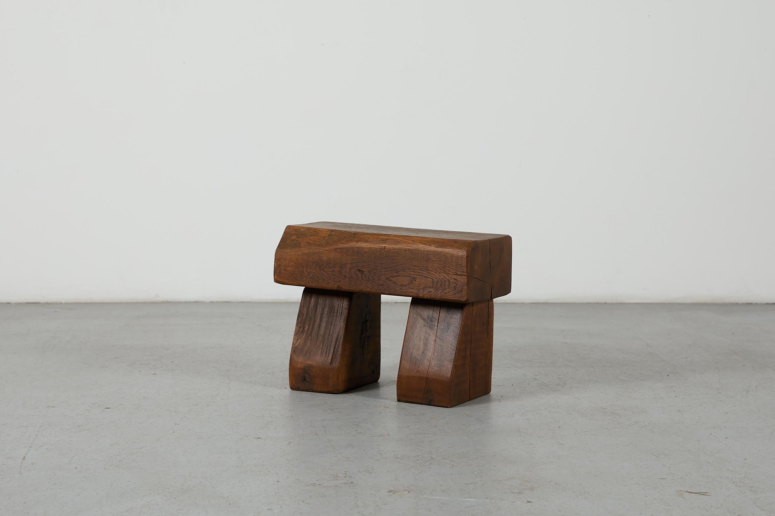 Pierre Chapo Stil 1970er Brutalist Hand-geschnitzt Massivholz Hocker Beistelltisch im Angebot 7