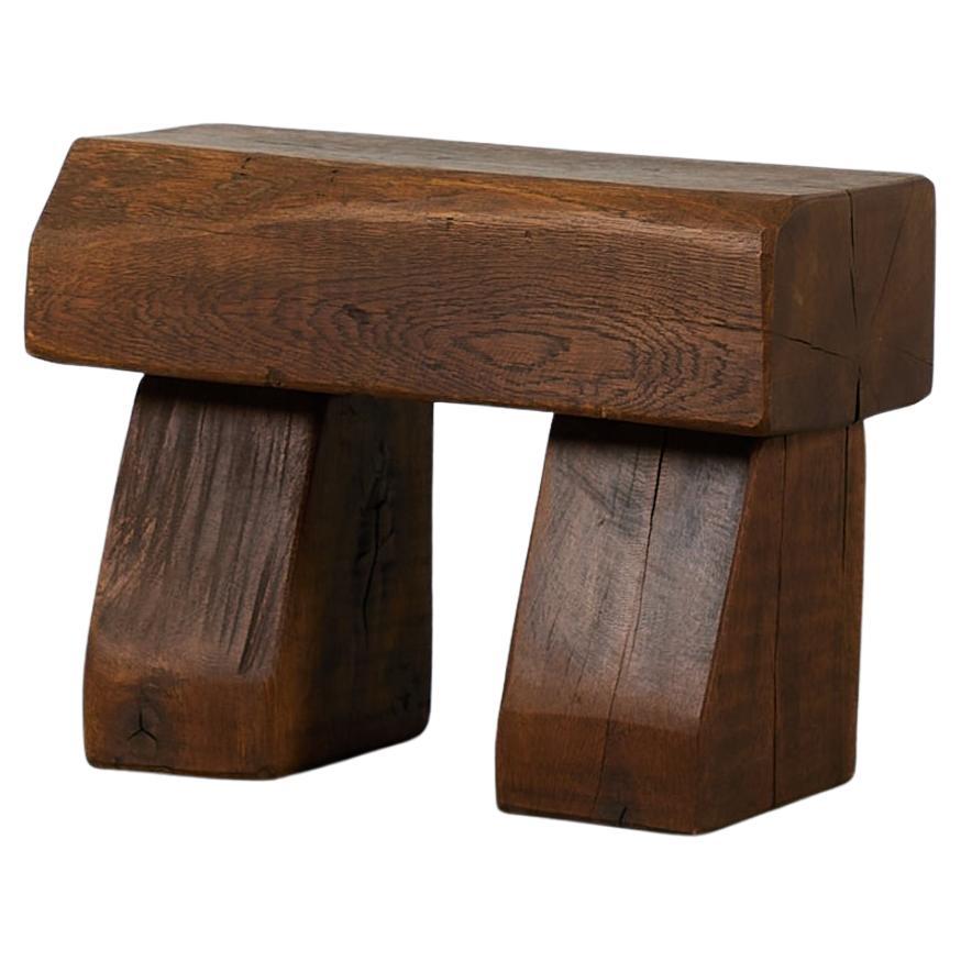 Pierre Chapo Stil 1970er Brutalist Hand-geschnitzt Massivholz Hocker Beistelltisch im Angebot